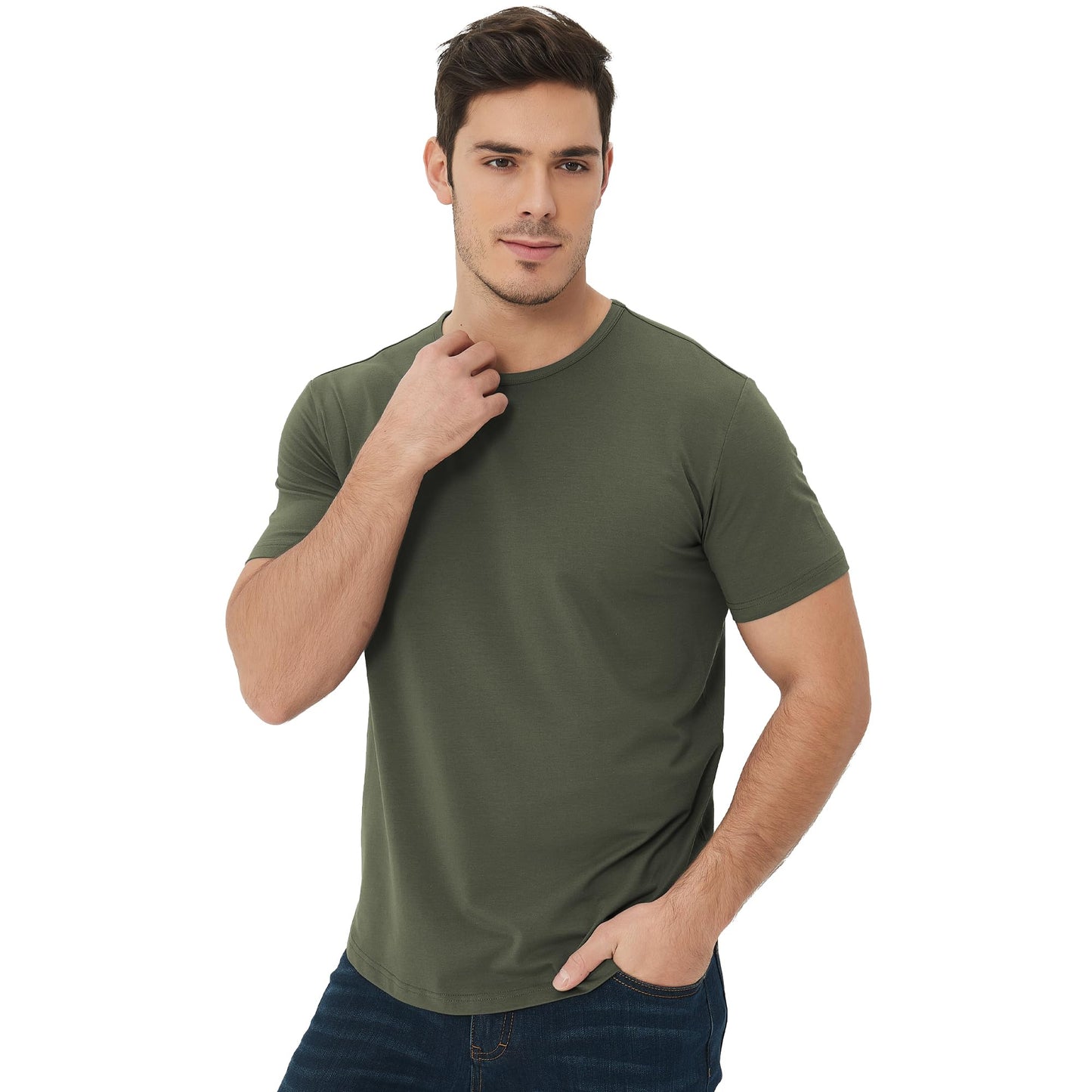 Men's Ultra Soft Bamboo Viscose T-Shirt Curve Hem Lightweight Cooling Short/Long Sleeve Casual Basic Tee Shirt