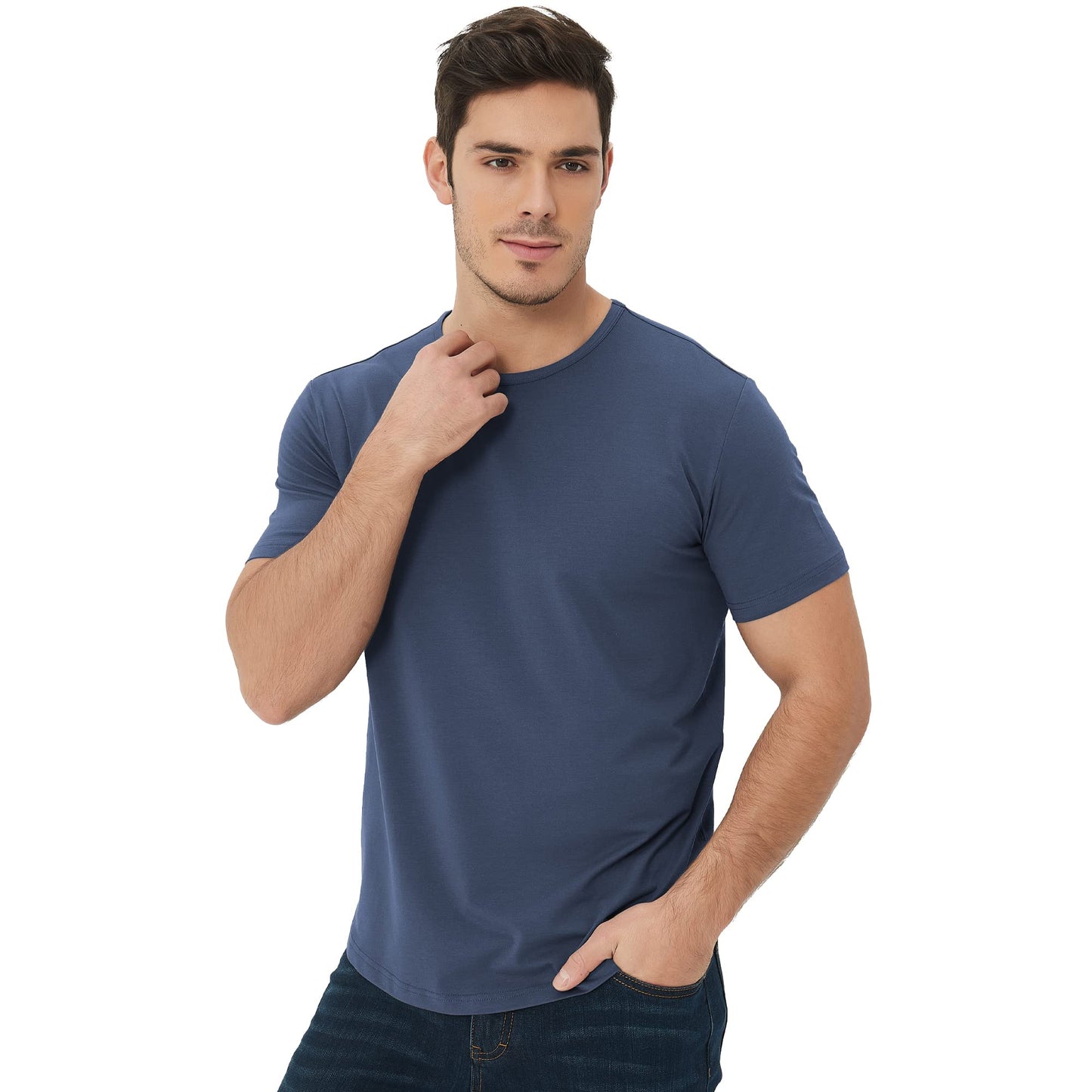 Men's Ultra Soft Bamboo Viscose T-Shirt Curve Hem Lightweight Cooling Short/Long Sleeve Casual Basic Tee Shirt