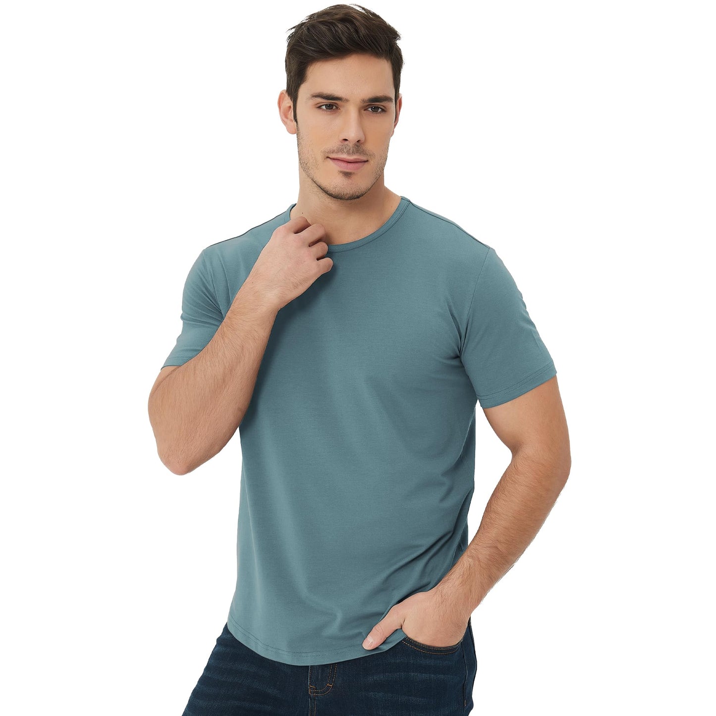 Men's Ultra Soft Bamboo Viscose T-Shirt Curve Hem Lightweight Cooling Short/Long Sleeve Casual Basic Tee Shirt