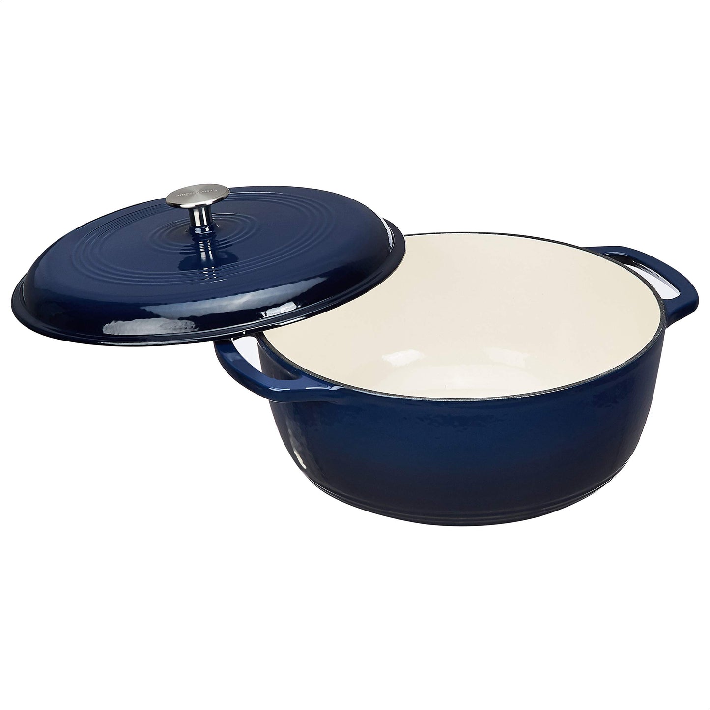 Cast Iron Dutch Oven Pot with Lid, Enameled, Round, Dual Handles, Heavy-Duty, Small, 4.3-Quart, White