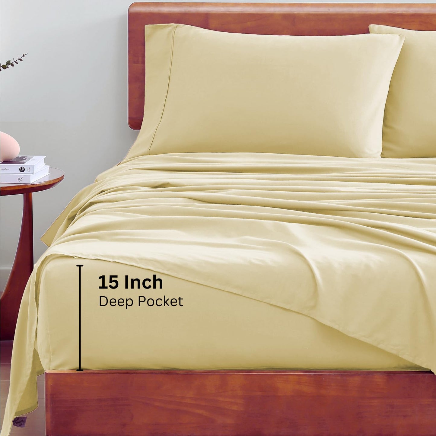 100% Organic Cotton King Size Sheets Set, 4Pc King Sheets, Soft Breathable Sheets King Size, Percale Weave, Hotel-Quality King Bed Sheets, 15" Deep Pocket King Sheet Set - White Bed Sheets