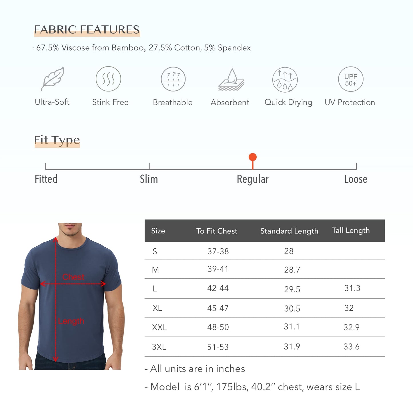 Men's Ultra Soft Bamboo Viscose T-Shirt Curve Hem Lightweight Cooling Short/Long Sleeve Casual Basic Tee Shirt