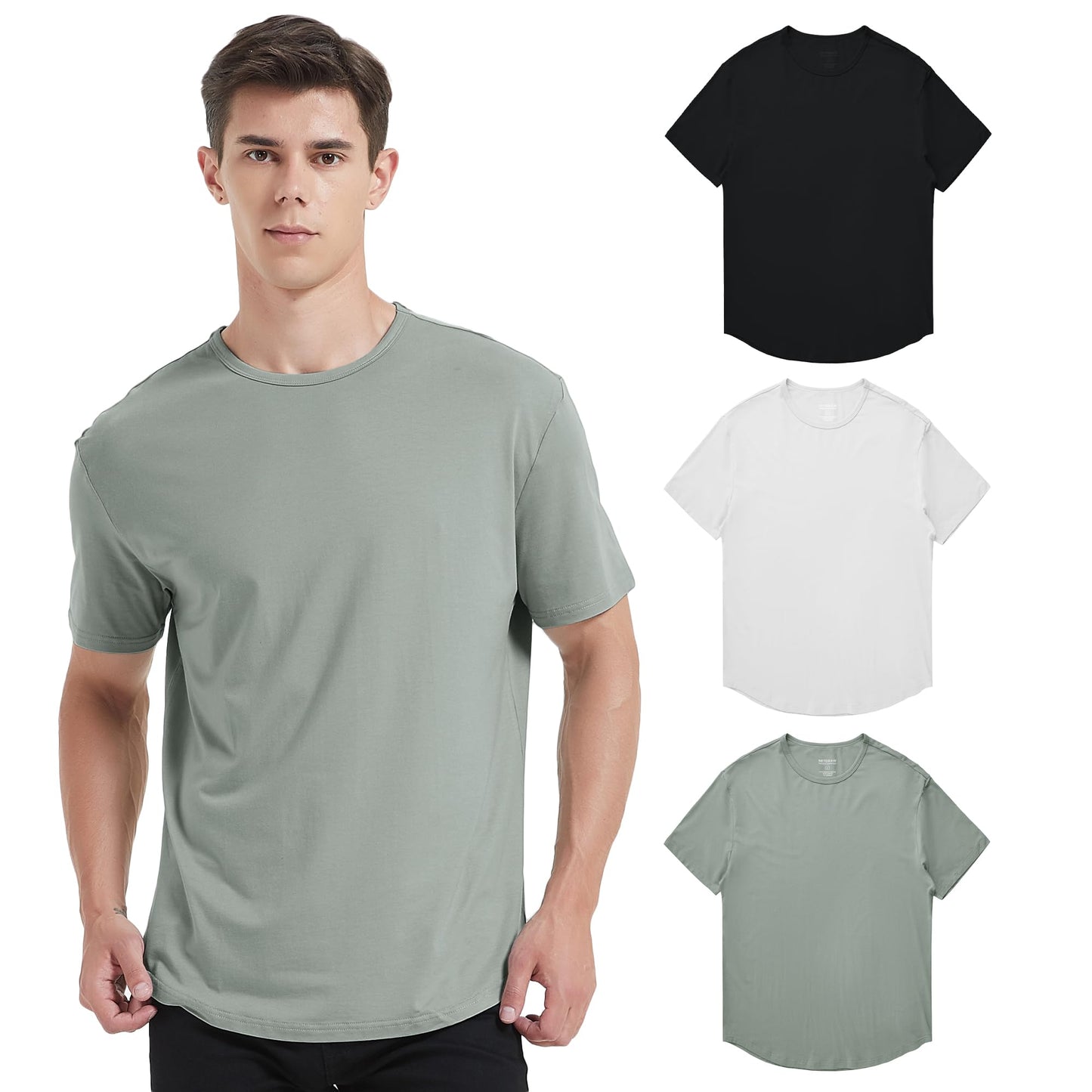 Men's Ultra Soft Bamboo Viscose T-Shirt Curve Hem Lightweight Cooling Short/Long Sleeve Casual Basic Tee Shirt