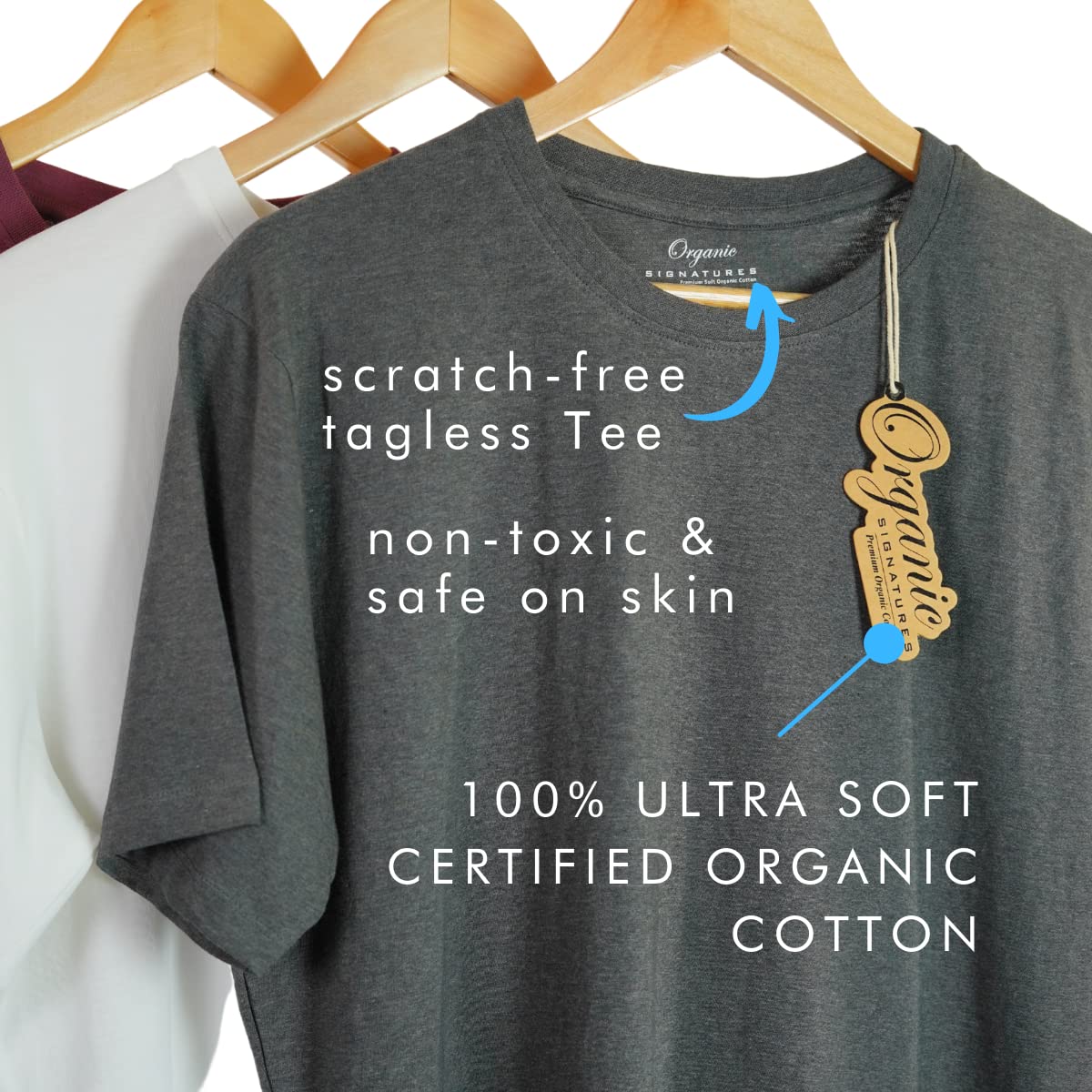 Crewneck 100% Certified Organic Cotton, Soft Shirts for Men