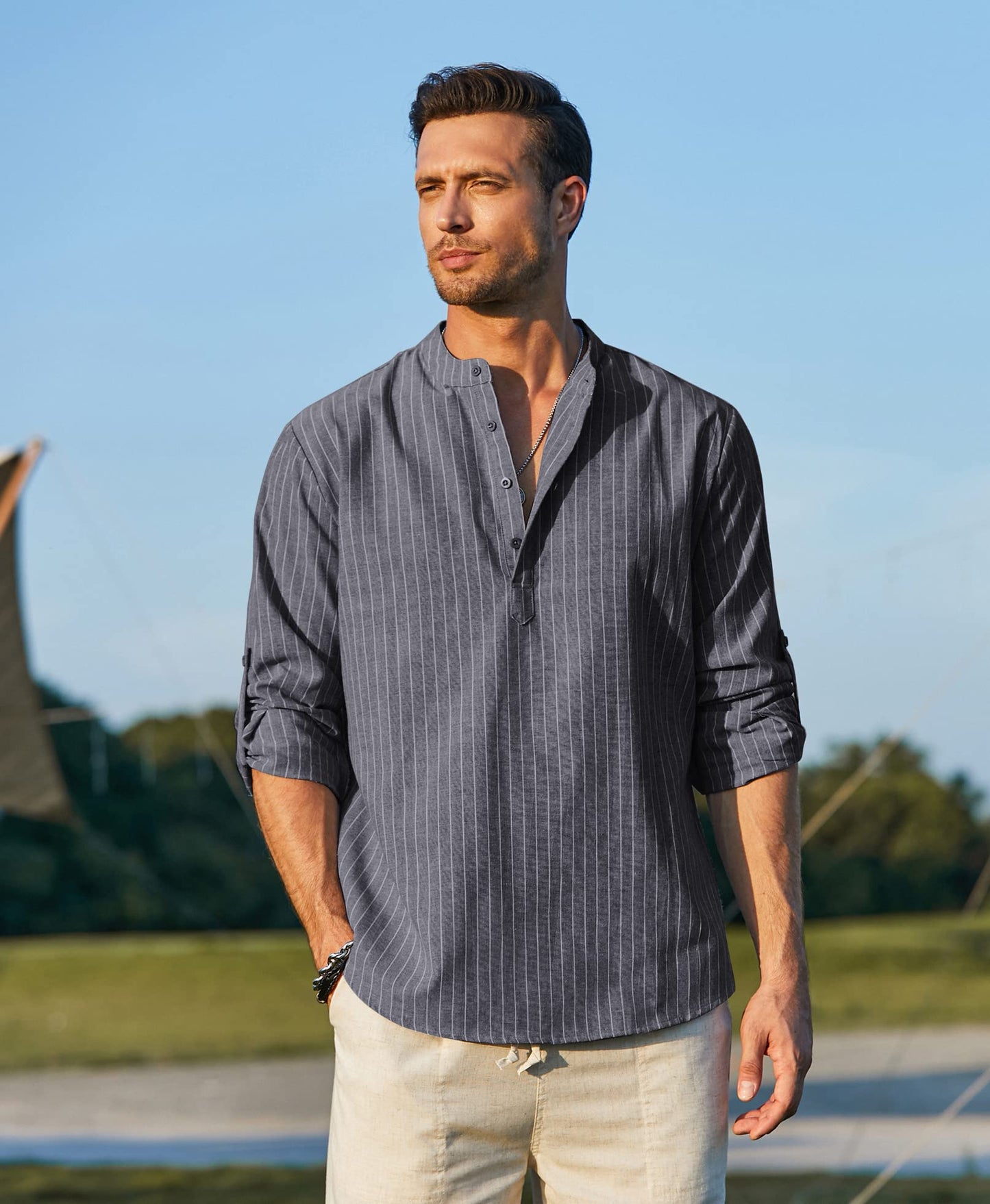 Men's Linen Henley Shirt