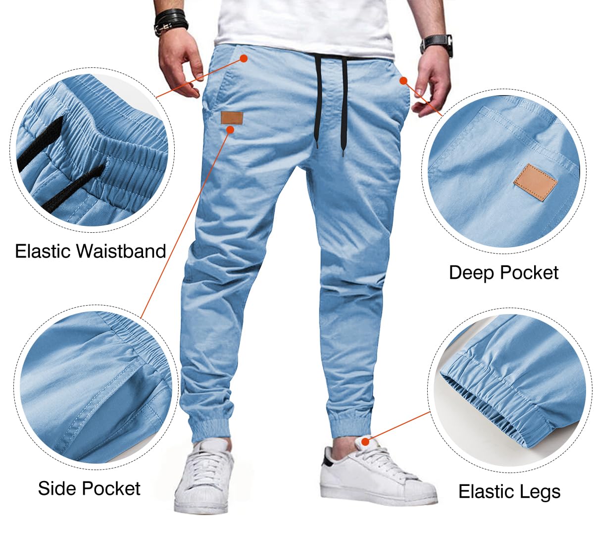 Mens Casual Joggers Pants - Cotton Drawstring Chino Cargo Pants Hiking Outdoor Twill Track Jogging Sweatpants Pants