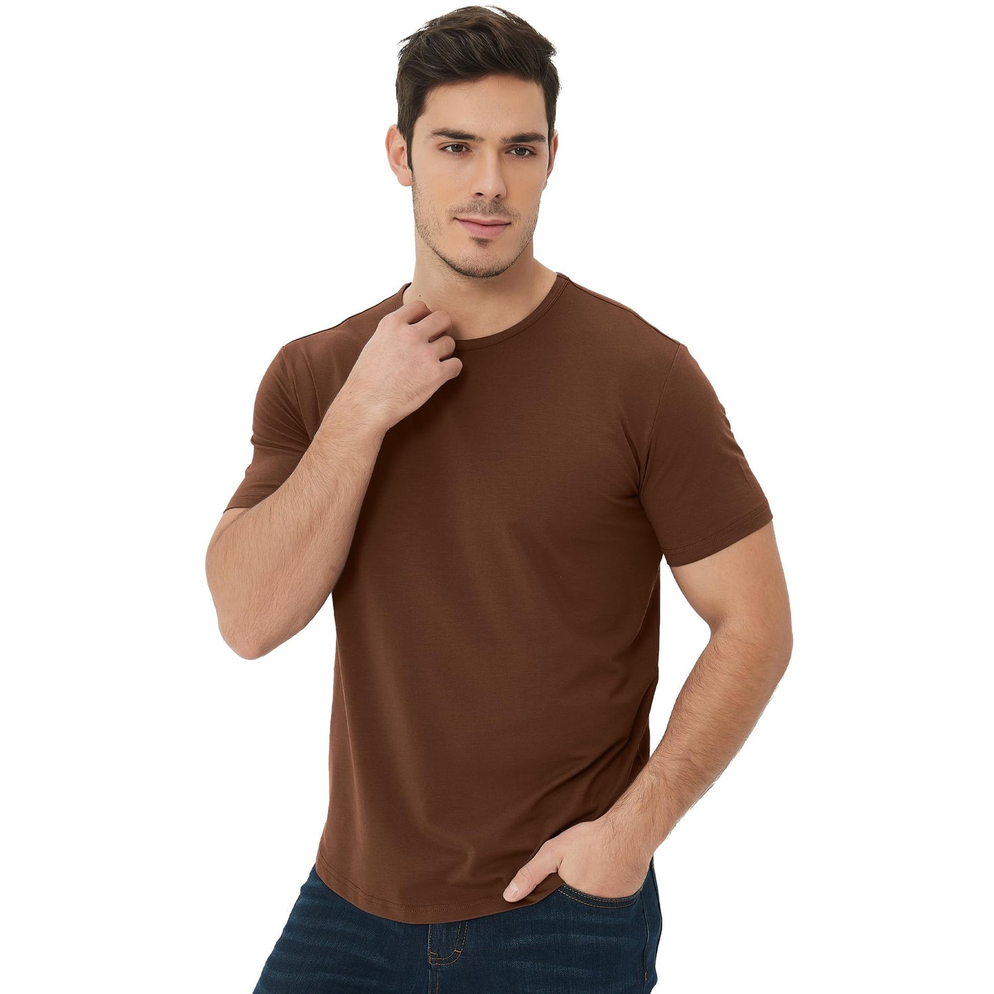 Men's Ultra Soft Bamboo Viscose T-Shirt Curve Hem Lightweight Cooling Short/Long Sleeve Casual Basic Tee Shirt