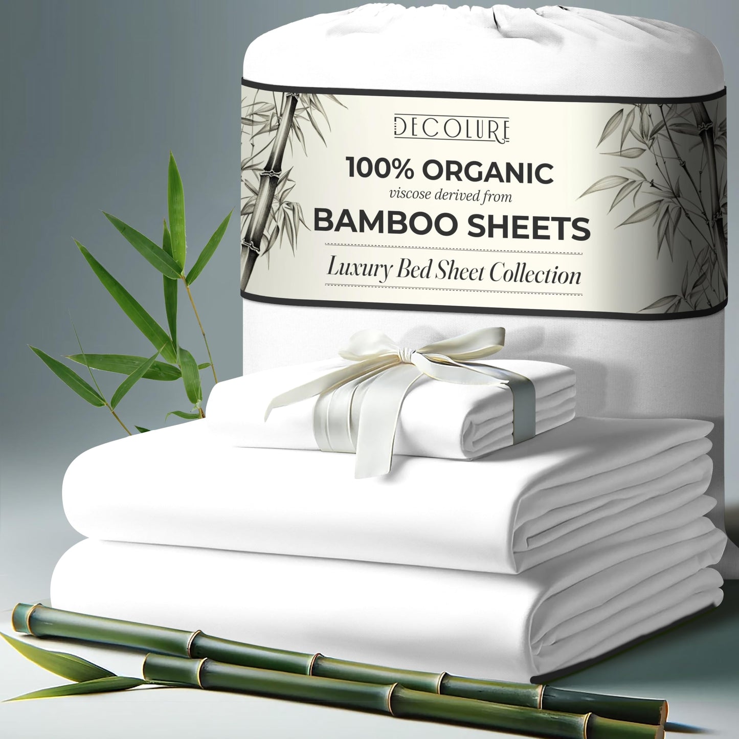 100% Organic Viscose Derived from Bamboo Sheets King Size 4pcs - Ultra Soft & Luxuriously Cooling, 17" Deep Pocket, Double Stitching, Perfect for Hot Sleepers - King Bed Sheets (Olive)