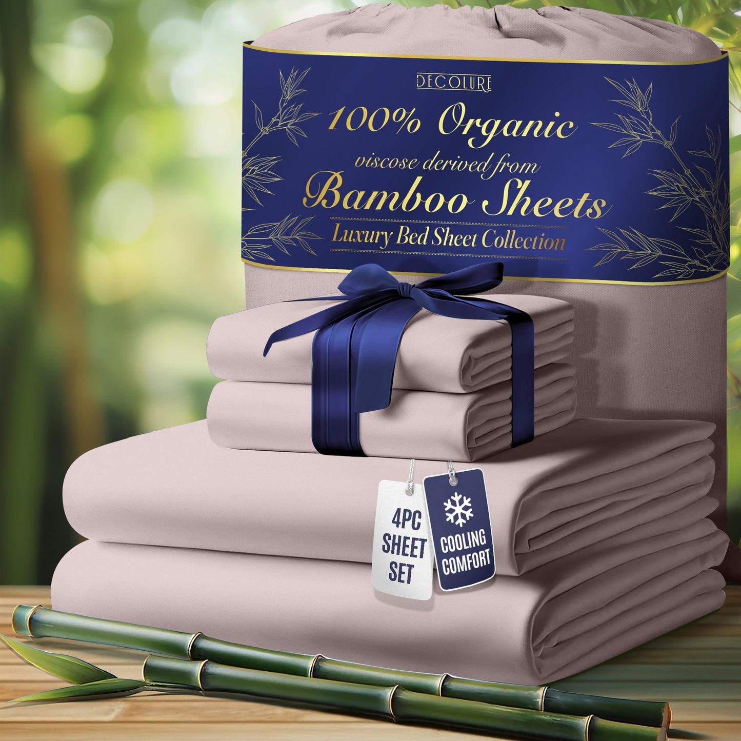 100% Organic Viscose Derived from Bamboo Sheets King Size 4pcs - Ultra Soft & Luxuriously Cooling, 17" Deep Pocket, Double Stitching, Perfect for Hot Sleepers - King Bed Sheets (Olive)