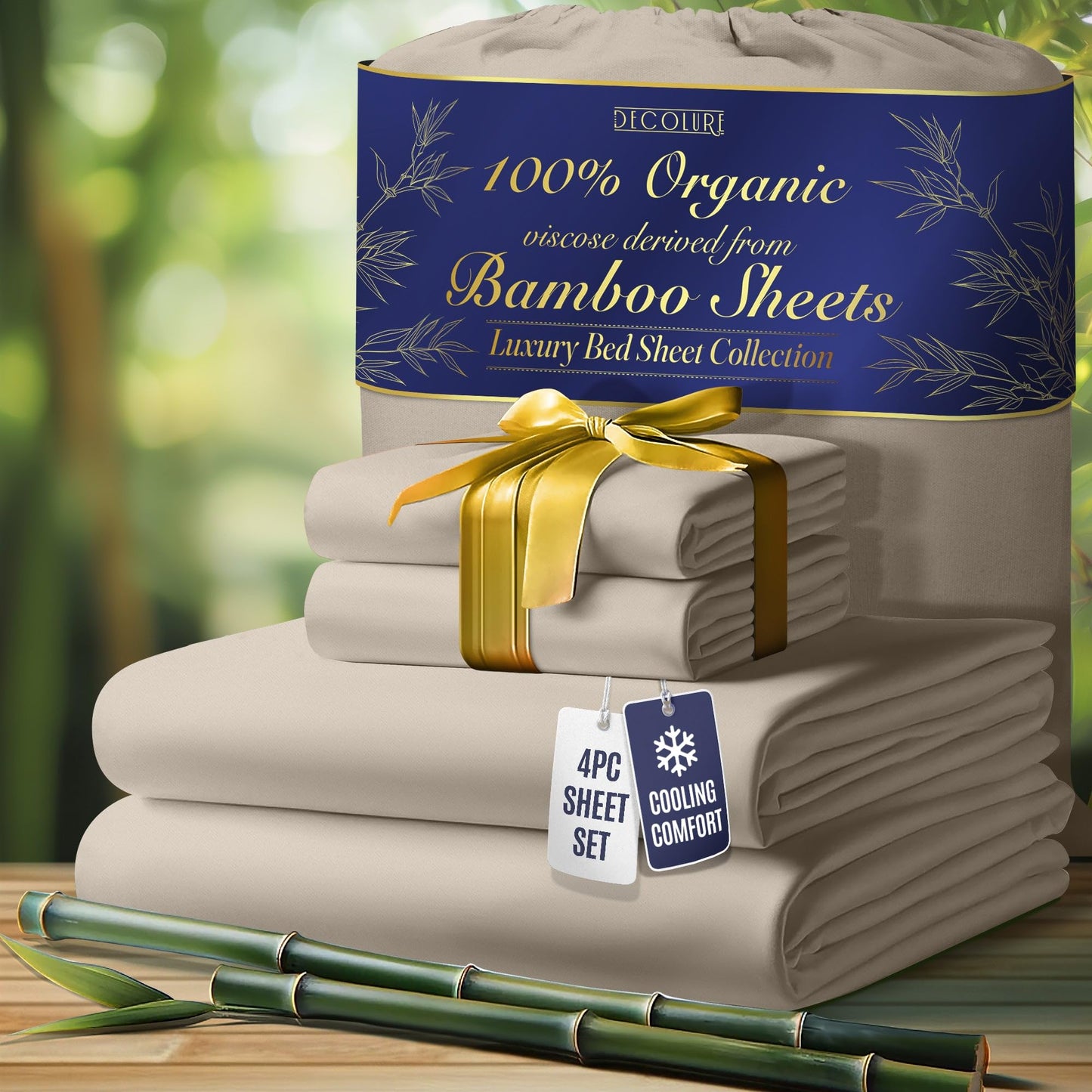 100% Organic Viscose Derived from Bamboo Sheets King Size 4pcs - Ultra Soft & Luxuriously Cooling, 17" Deep Pocket, Double Stitching, Perfect for Hot Sleepers - King Bed Sheets (Olive)