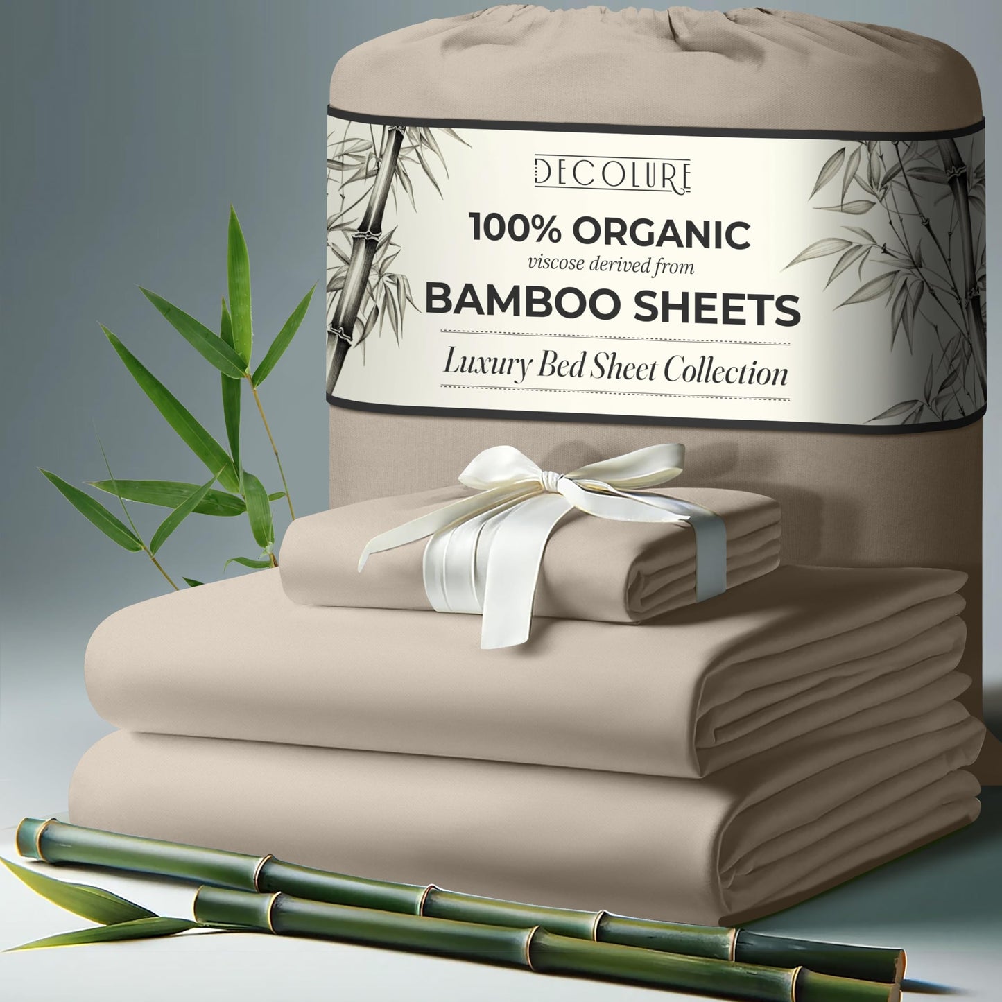 100% Organic Viscose Derived from Bamboo Sheets King Size 4pcs - Ultra Soft & Luxuriously Cooling, 17" Deep Pocket, Double Stitching, Perfect for Hot Sleepers - King Bed Sheets (Olive)