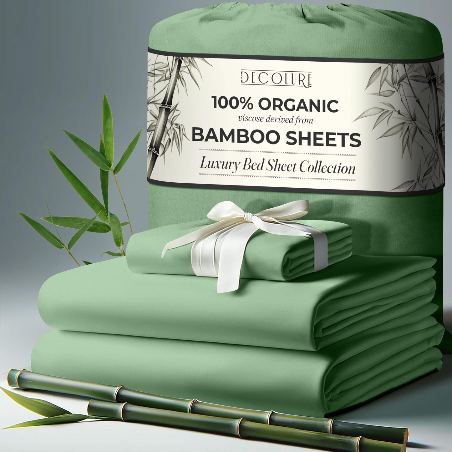 100% Organic Viscose Derived from Bamboo Sheets King Size 4pcs - Ultra Soft & Luxuriously Cooling, 17" Deep Pocket, Double Stitching, Perfect for Hot Sleepers - King Bed Sheets (Olive)