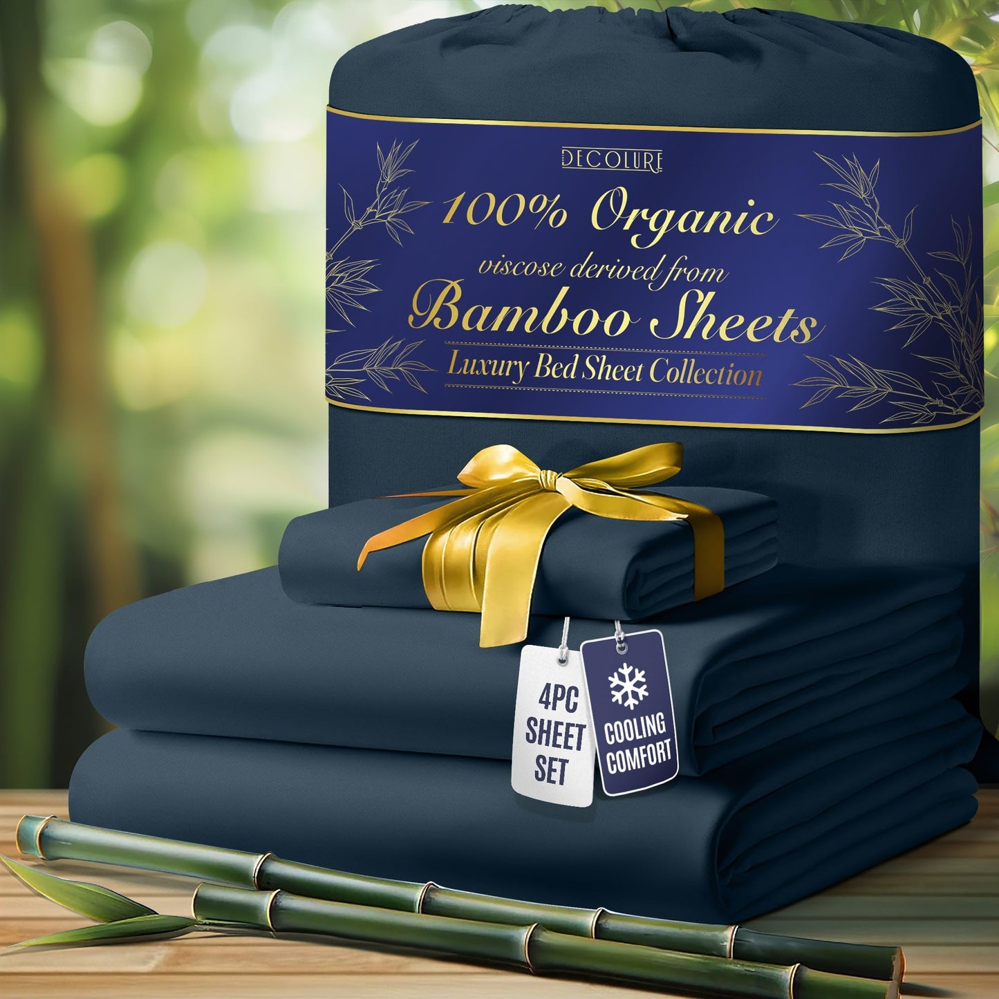 100% Organic Viscose Derived from Bamboo Sheets King Size 4pcs - Ultra Soft & Luxuriously Cooling, 17" Deep Pocket, Double Stitching, Perfect for Hot Sleepers - King Bed Sheets (Olive)