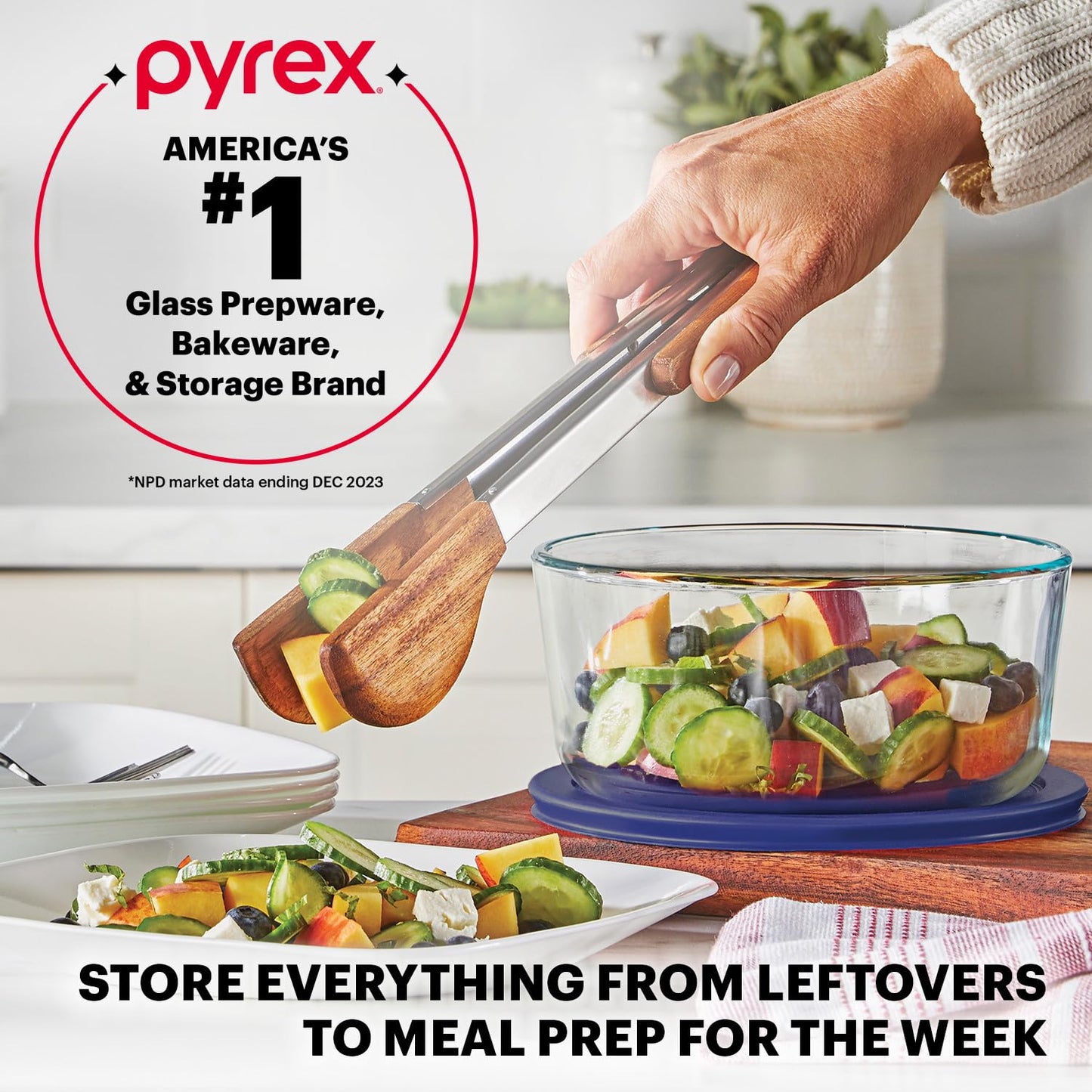 Pyrex 14-Pc Glass Food Storage Set - 7, 4, 2 & 1-Cup Round Containers with Lids - BPA-Free, Dishwasher & Microwave Safe