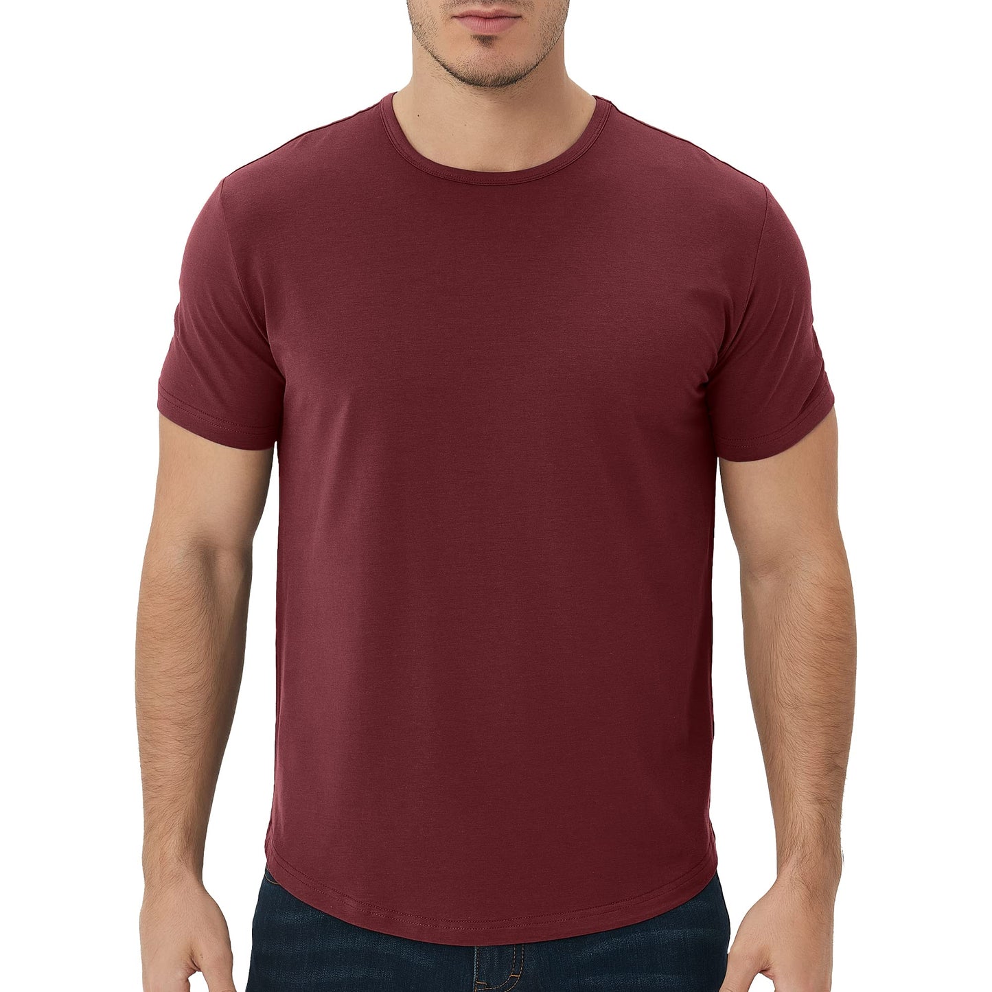 Men's Ultra Soft Bamboo Viscose T-Shirt Curve Hem Lightweight Cooling Short/Long Sleeve Casual Basic Tee Shirt