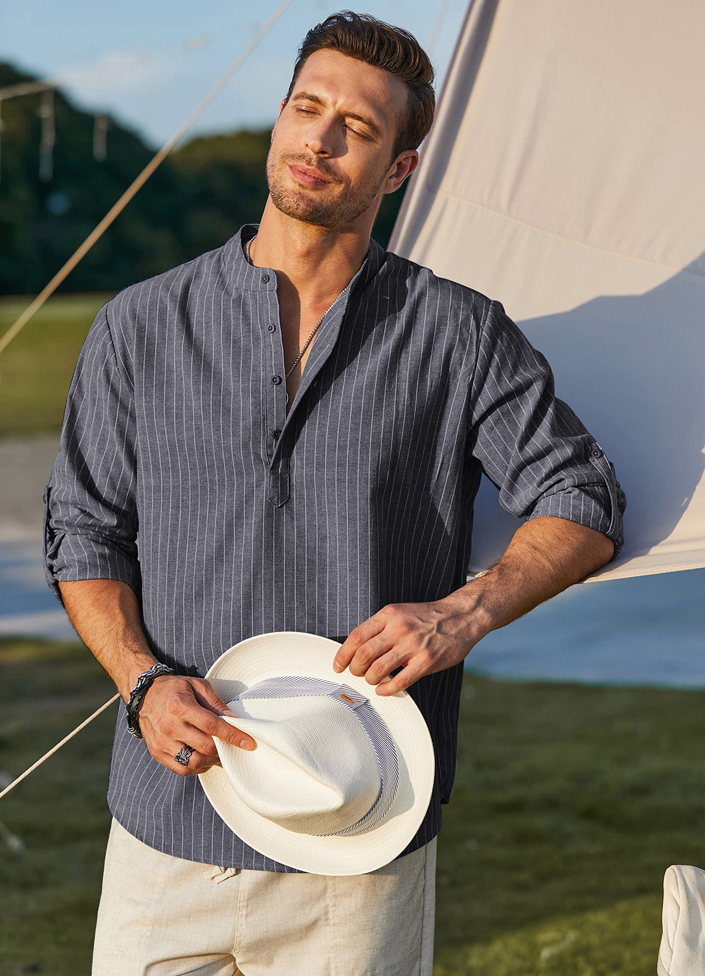 Men's Linen Henley Shirt