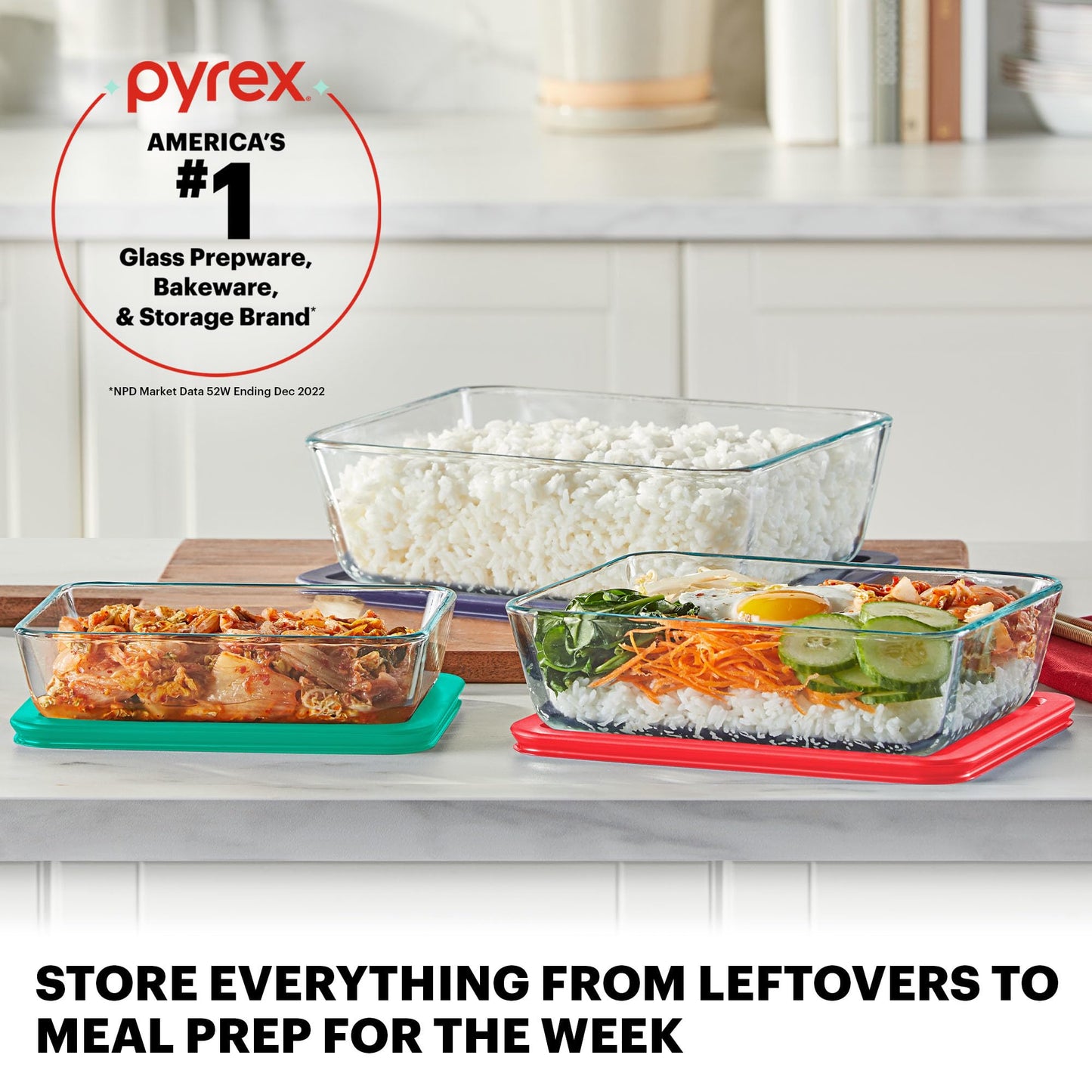 Pyrex 14-Pc Glass Food Storage Set - 7, 4, 2 & 1-Cup Round Containers with Lids - BPA-Free, Dishwasher & Microwave Safe