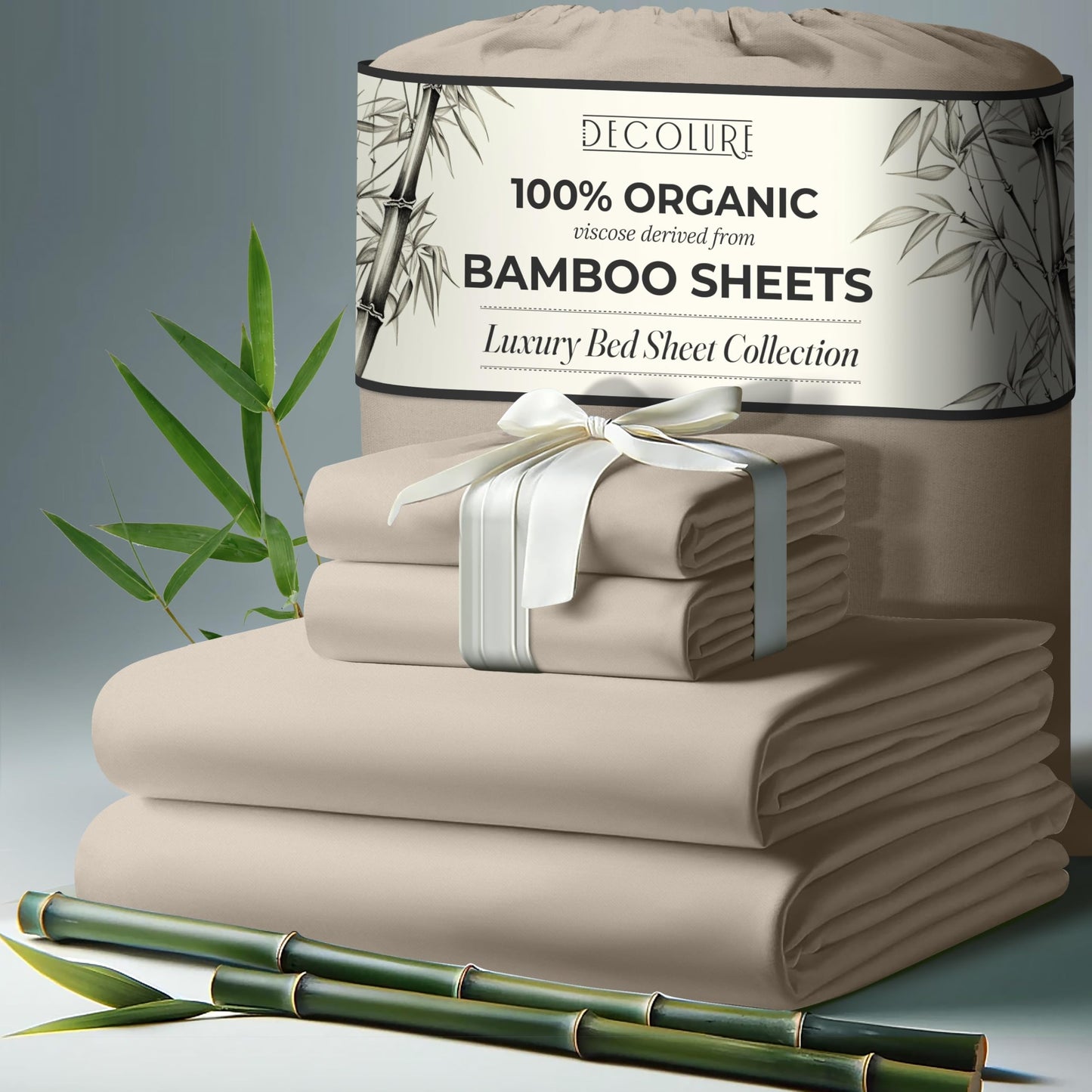 100% Organic Viscose Derived from Bamboo Sheets King Size 4pcs - Ultra Soft & Luxuriously Cooling, 17" Deep Pocket, Double Stitching, Perfect for Hot Sleepers - King Bed Sheets (Olive)