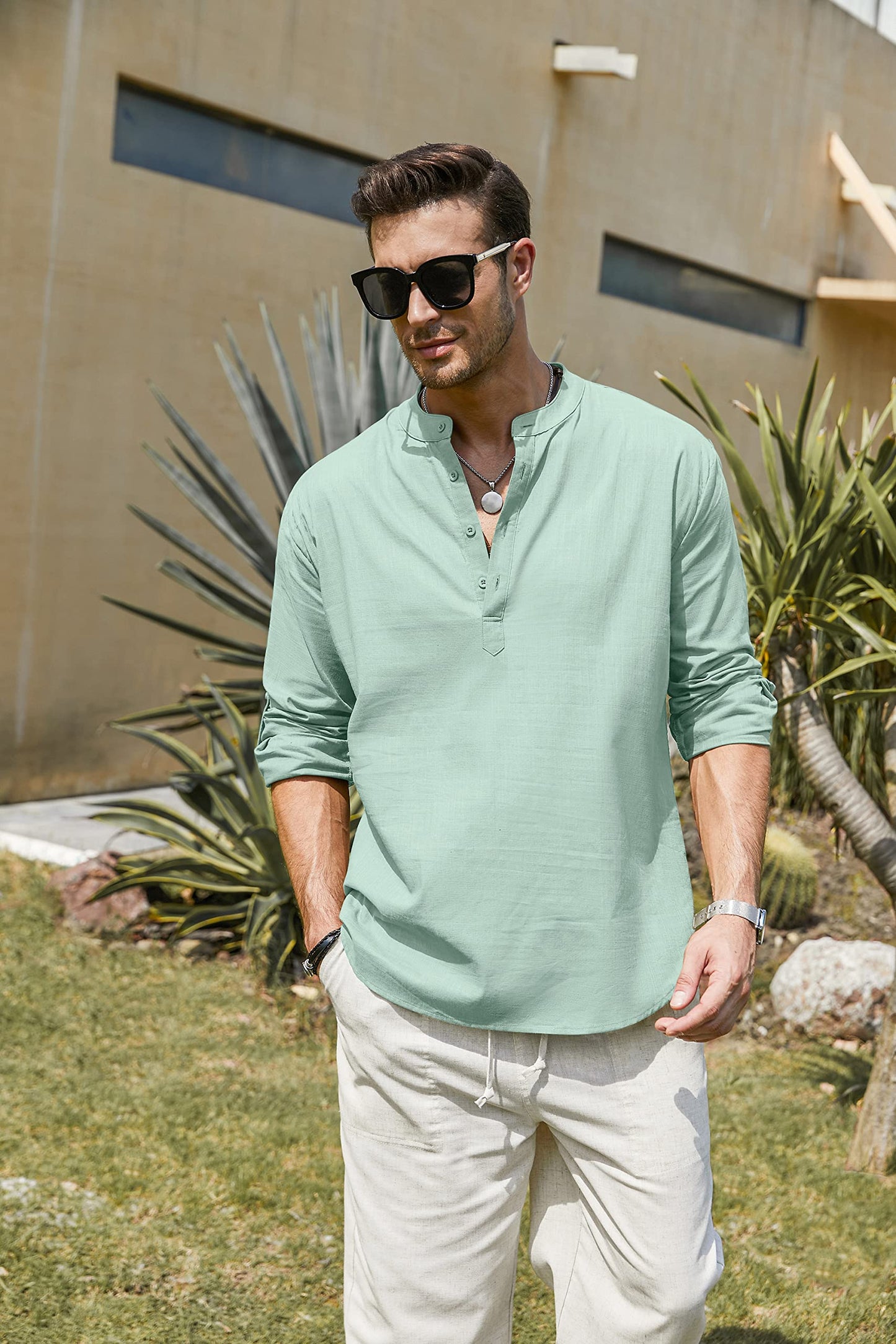 Men's Linen Henley Shirt