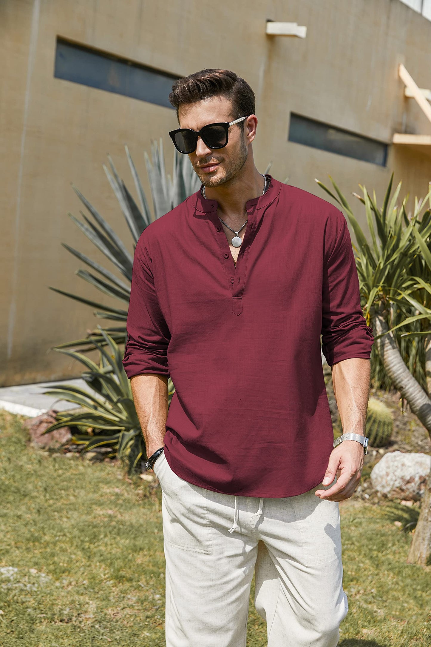 Men's Linen Henley Shirt