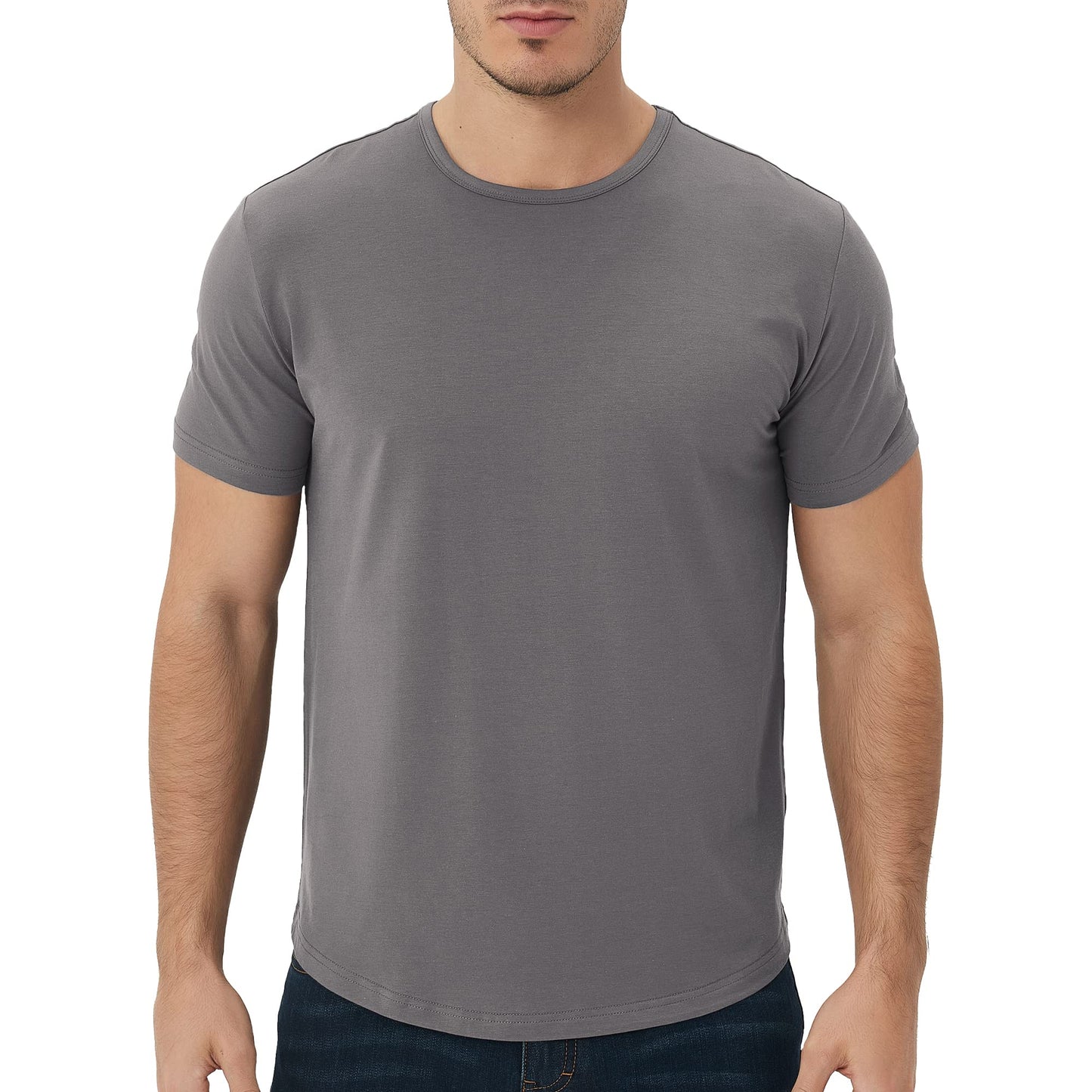 Men's Ultra Soft Bamboo Viscose T-Shirt Curve Hem Lightweight Cooling Short/Long Sleeve Casual Basic Tee Shirt