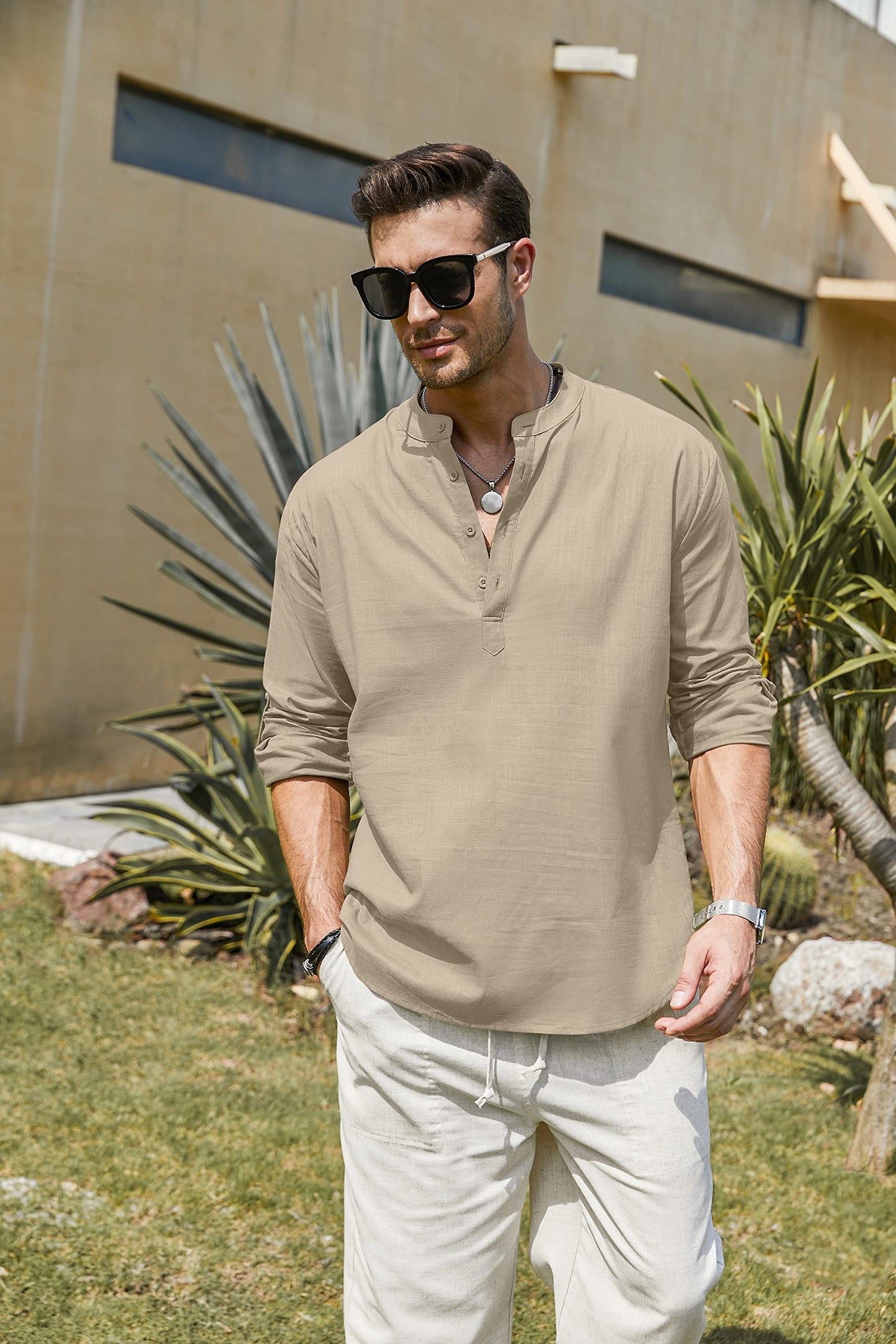 Men's Linen Henley Shirt