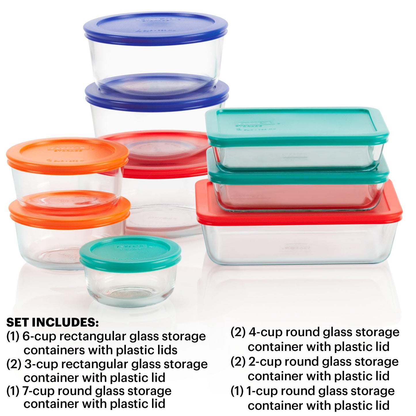 Pyrex 14-Pc Glass Food Storage Set - 7, 4, 2 & 1-Cup Round Containers with Lids - BPA-Free, Dishwasher & Microwave Safe