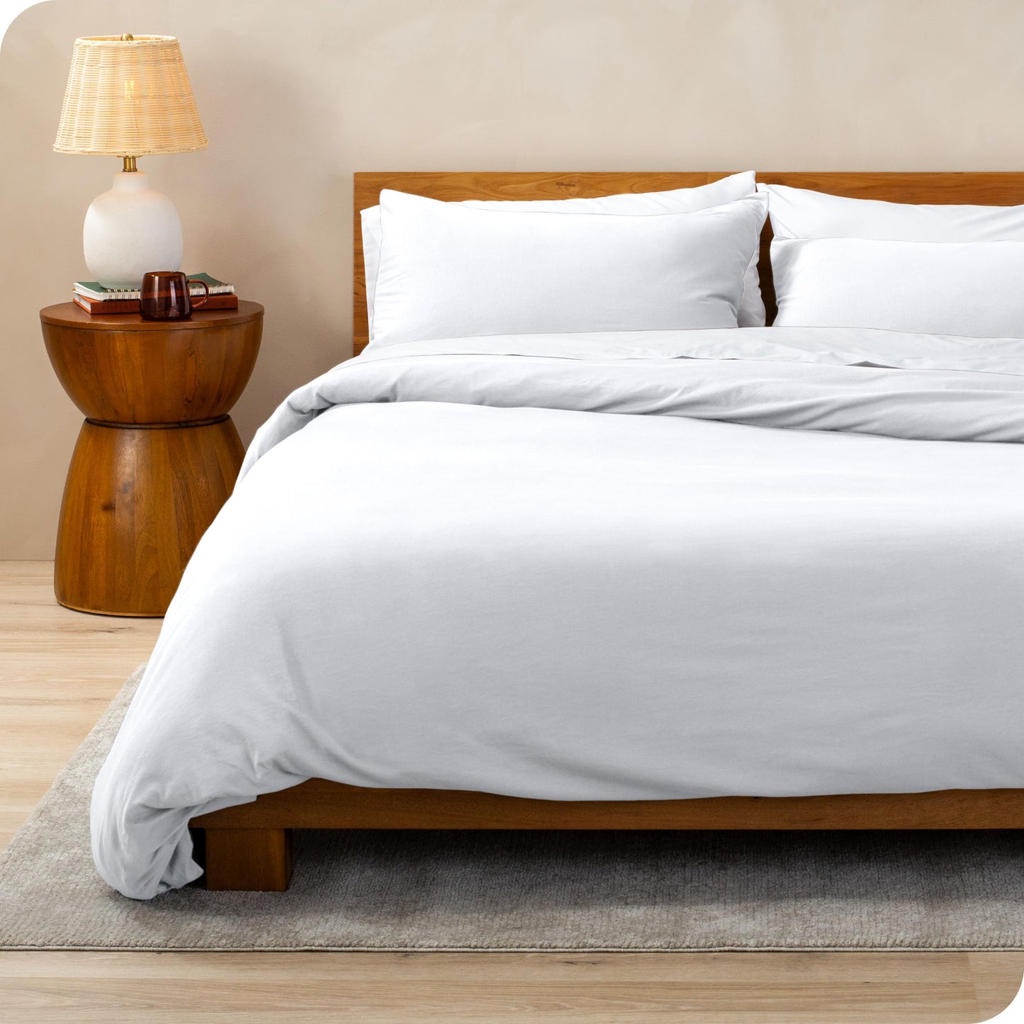 100% Organic Cotton Jersey Duvet Cover Set - Full/Queen Size - Ultra Soft - 100% Cotton - 3pcs - Corner Ties - Button Closure - Bedding Duvet Cover & Pillow Shams (Full/Queen, White)