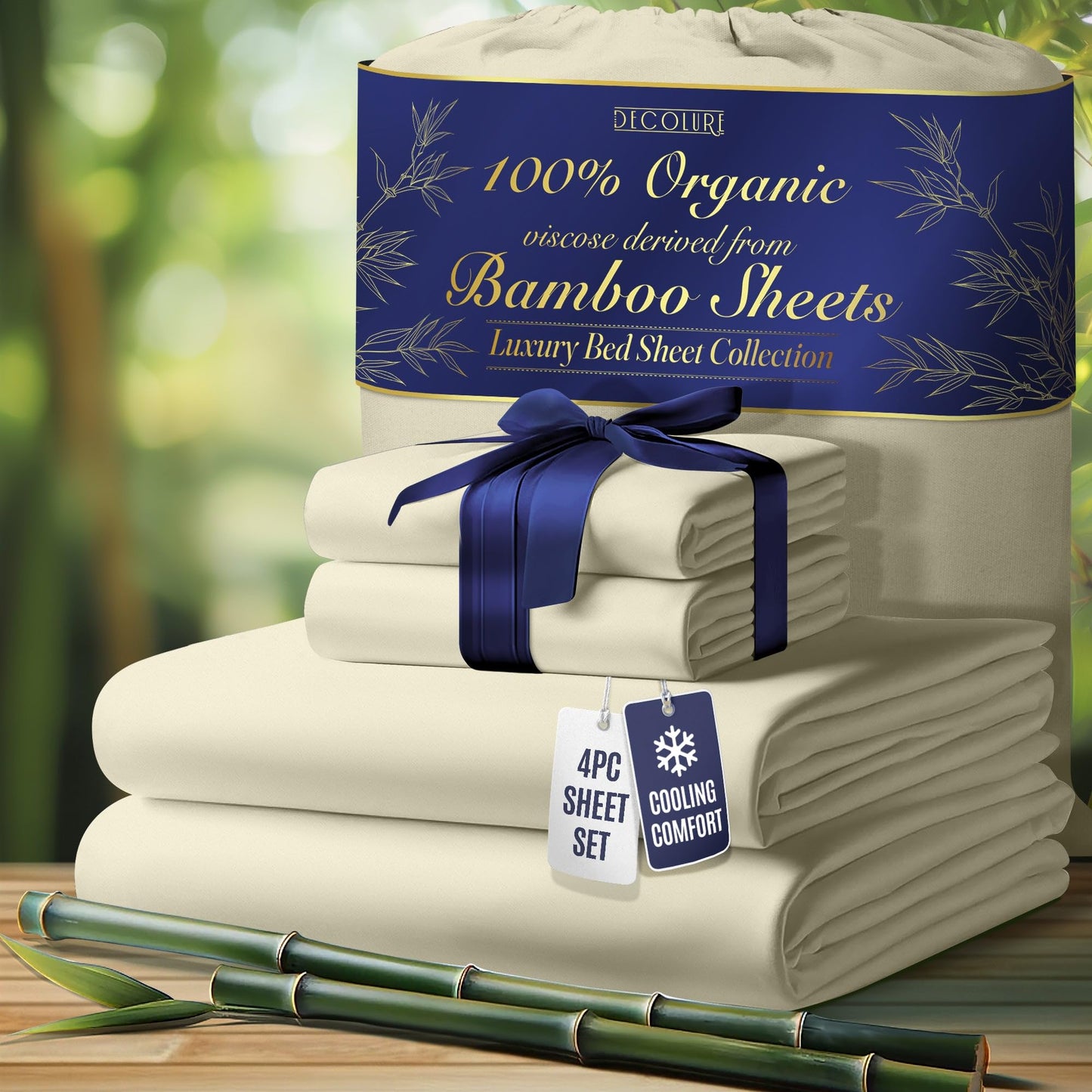 100% Organic Viscose Derived from Bamboo Sheets King Size 4pcs - Ultra Soft & Luxuriously Cooling, 17" Deep Pocket, Double Stitching, Perfect for Hot Sleepers - King Bed Sheets (Olive)