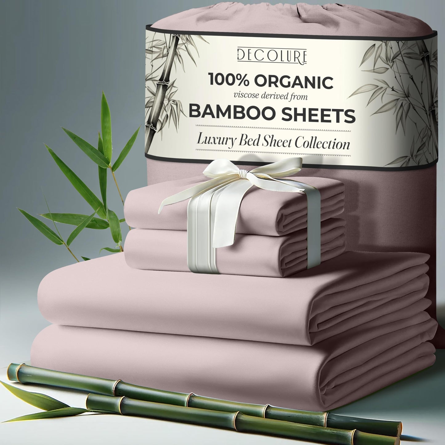 100% Organic Viscose Derived from Bamboo Sheets King Size 4pcs - Ultra Soft & Luxuriously Cooling, 17" Deep Pocket, Double Stitching, Perfect for Hot Sleepers - King Bed Sheets (Olive)