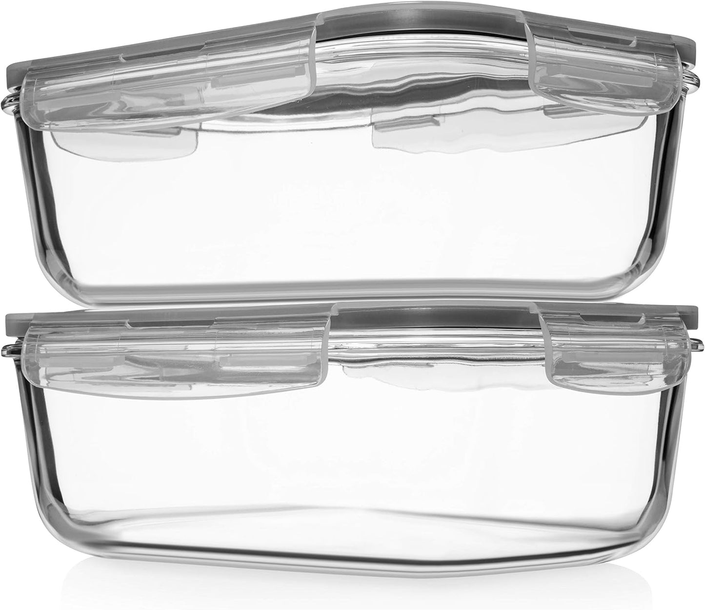 8 Cups/ 63 Oz 4 Piece (2 containers + 2 Lids) Large Glass Food Storage/ Baking Containers with Locking Lids . Ideal for Storing food, vegetables or fruits. BPA Free & Leak Proof -Microwave, Oven Safe