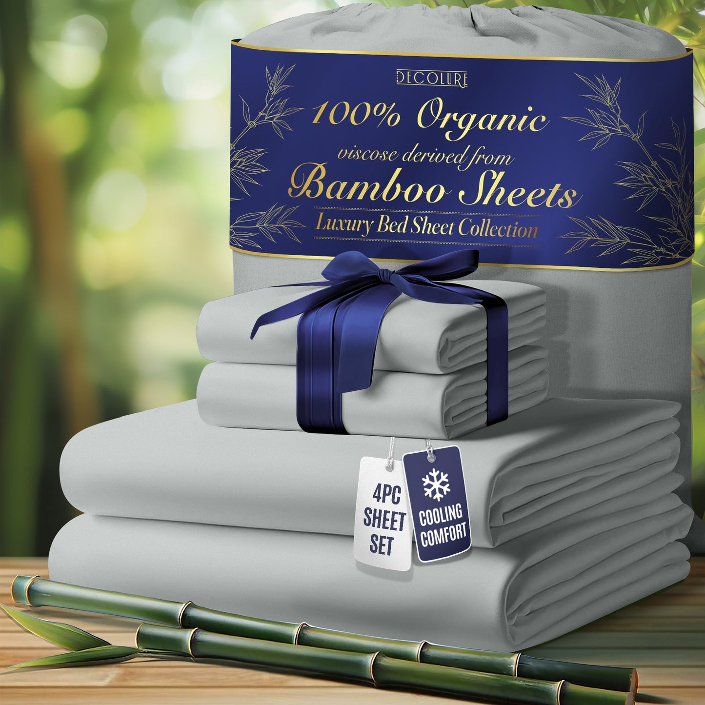 100% Organic Viscose Derived from Bamboo Sheets King Size 4pcs - Ultra Soft & Luxuriously Cooling, 17" Deep Pocket, Double Stitching, Perfect for Hot Sleepers - King Bed Sheets (Olive)