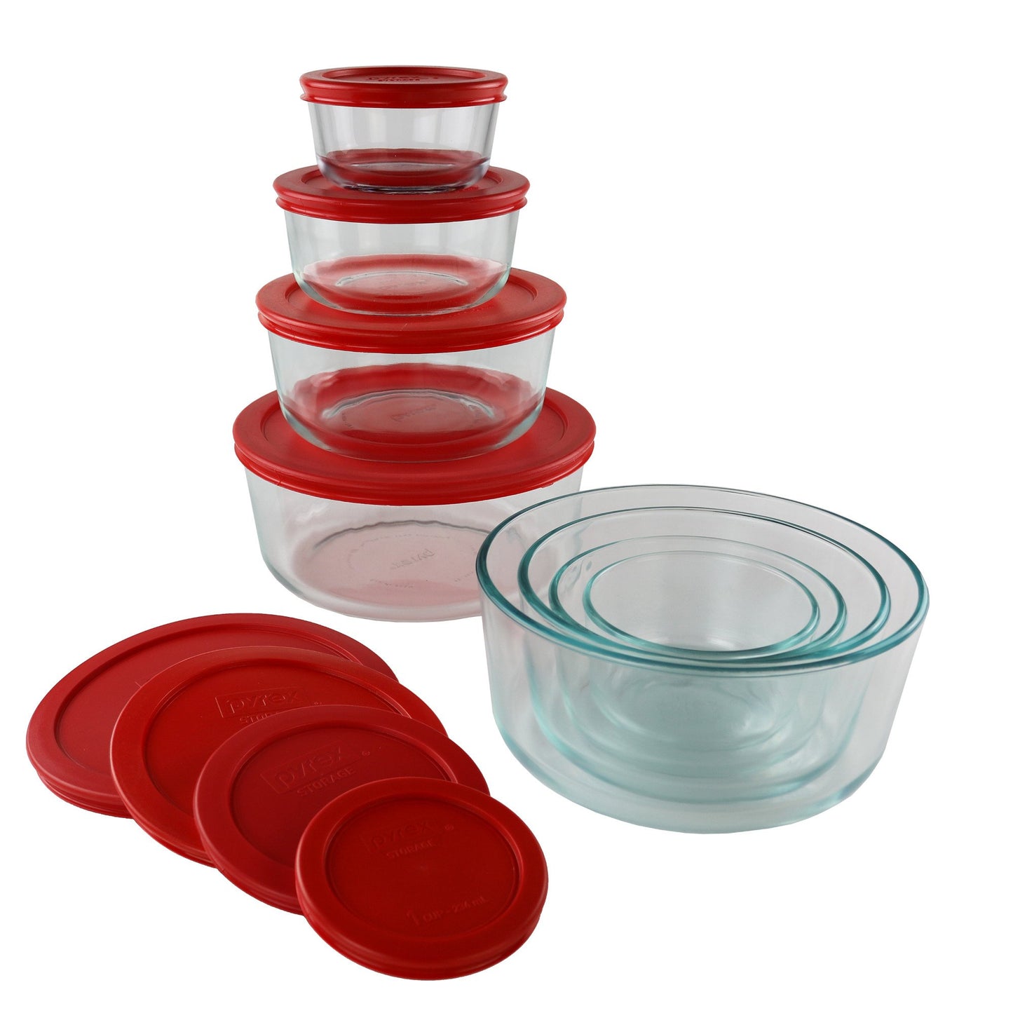 Pyrex 14-Pc Glass Food Storage Set - 7, 4, 2 & 1-Cup Round Containers with Lids - BPA-Free, Dishwasher & Microwave Safe