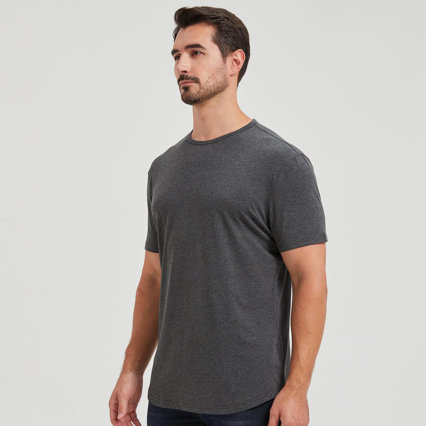 Men's Ultra Soft Bamboo Viscose T-Shirt Curve Hem Lightweight Cooling Short/Long Sleeve Casual Basic Tee Shirt