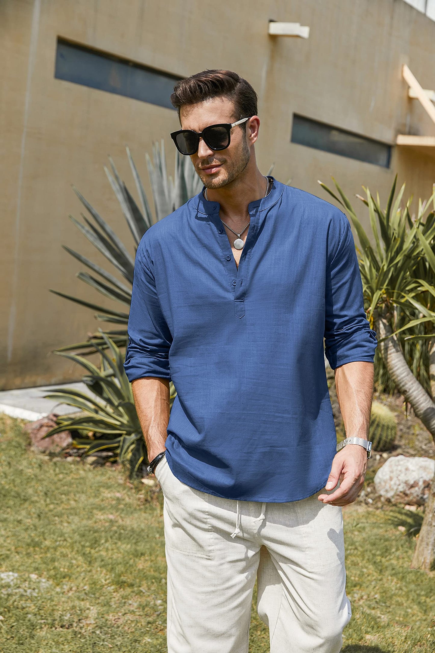 Men's Linen Henley Shirt