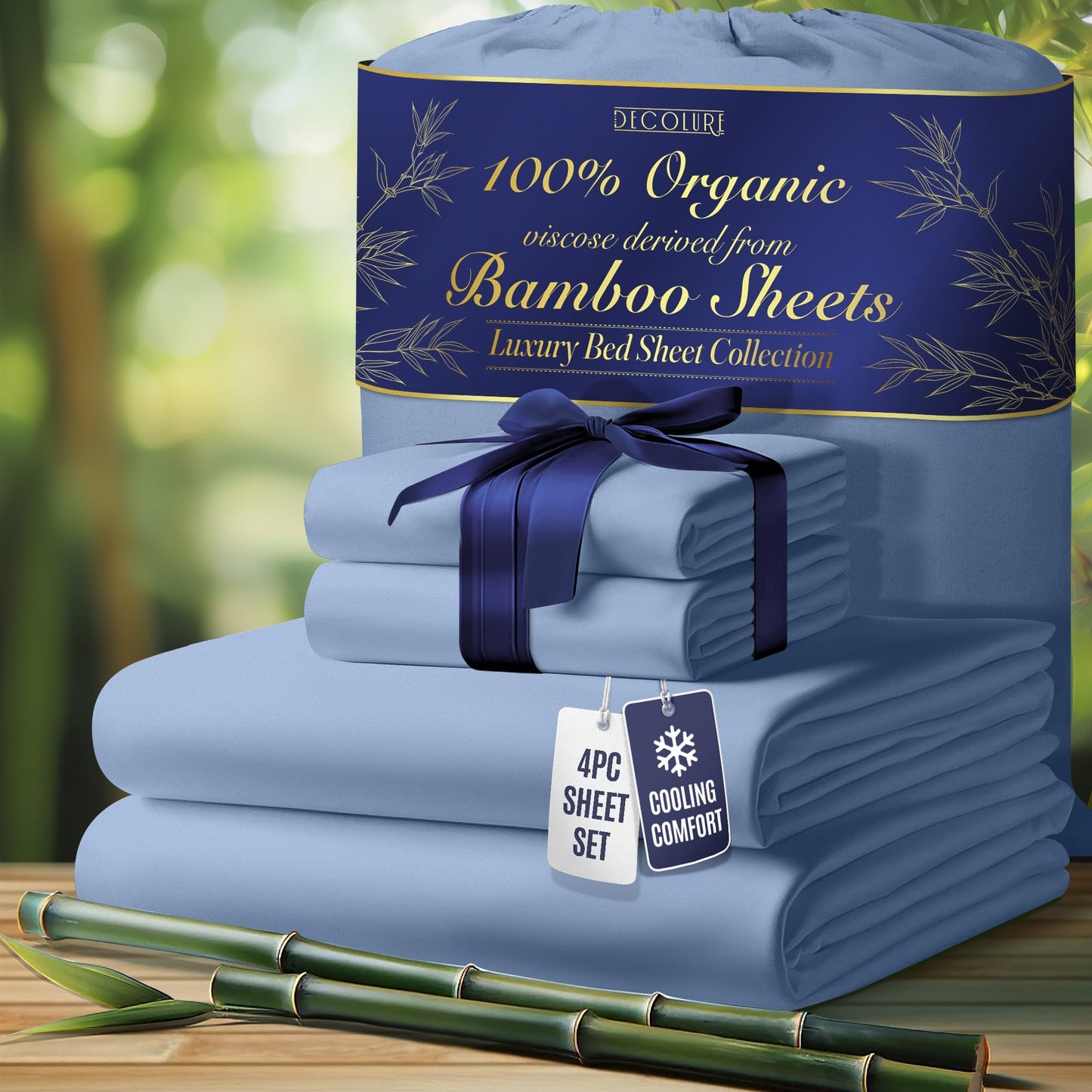 100% Organic Viscose Derived from Bamboo Sheets King Size 4pcs - Ultra Soft & Luxuriously Cooling, 17" Deep Pocket, Double Stitching, Perfect for Hot Sleepers - King Bed Sheets (Olive)