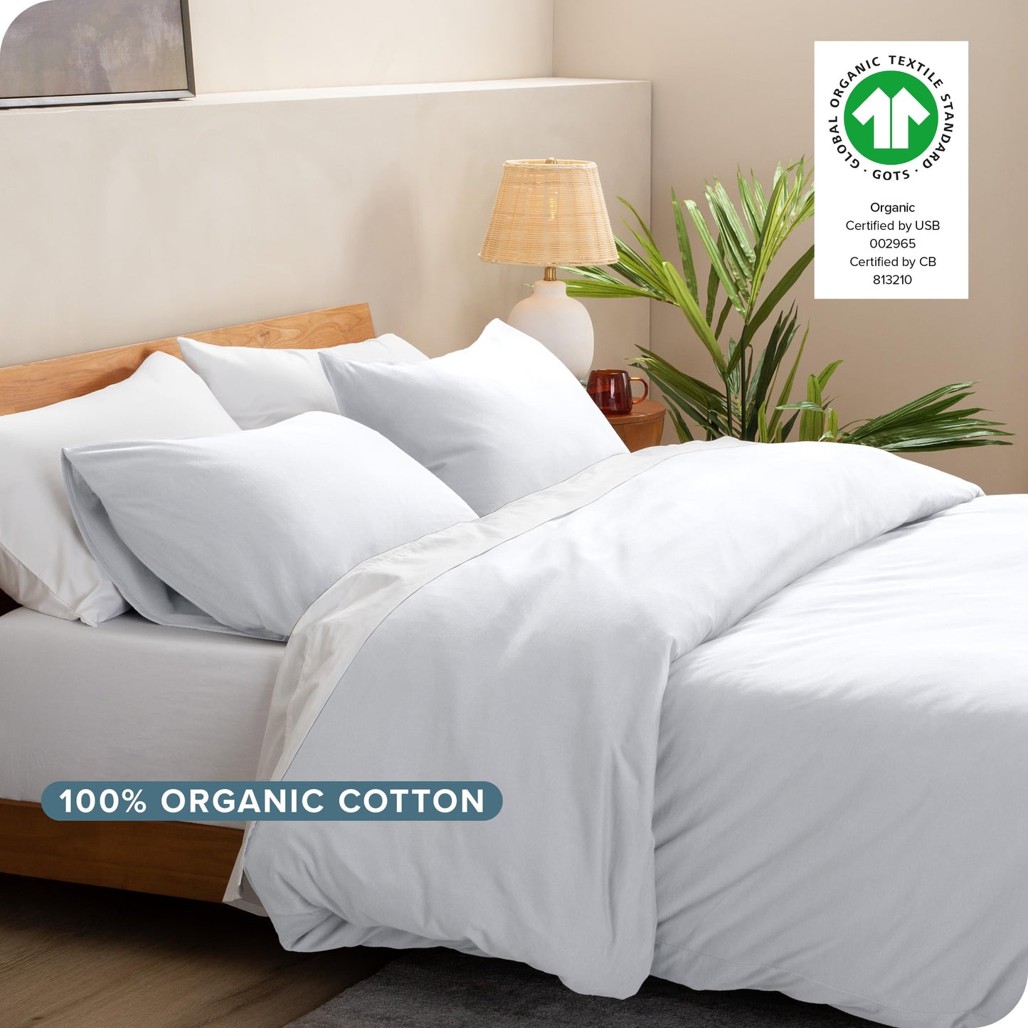 100% Organic Cotton Jersey Duvet Cover Set - Full/Queen Size - Ultra Soft - 100% Cotton - 3pcs - Corner Ties - Button Closure - Bedding Duvet Cover & Pillow Shams (Full/Queen, White)