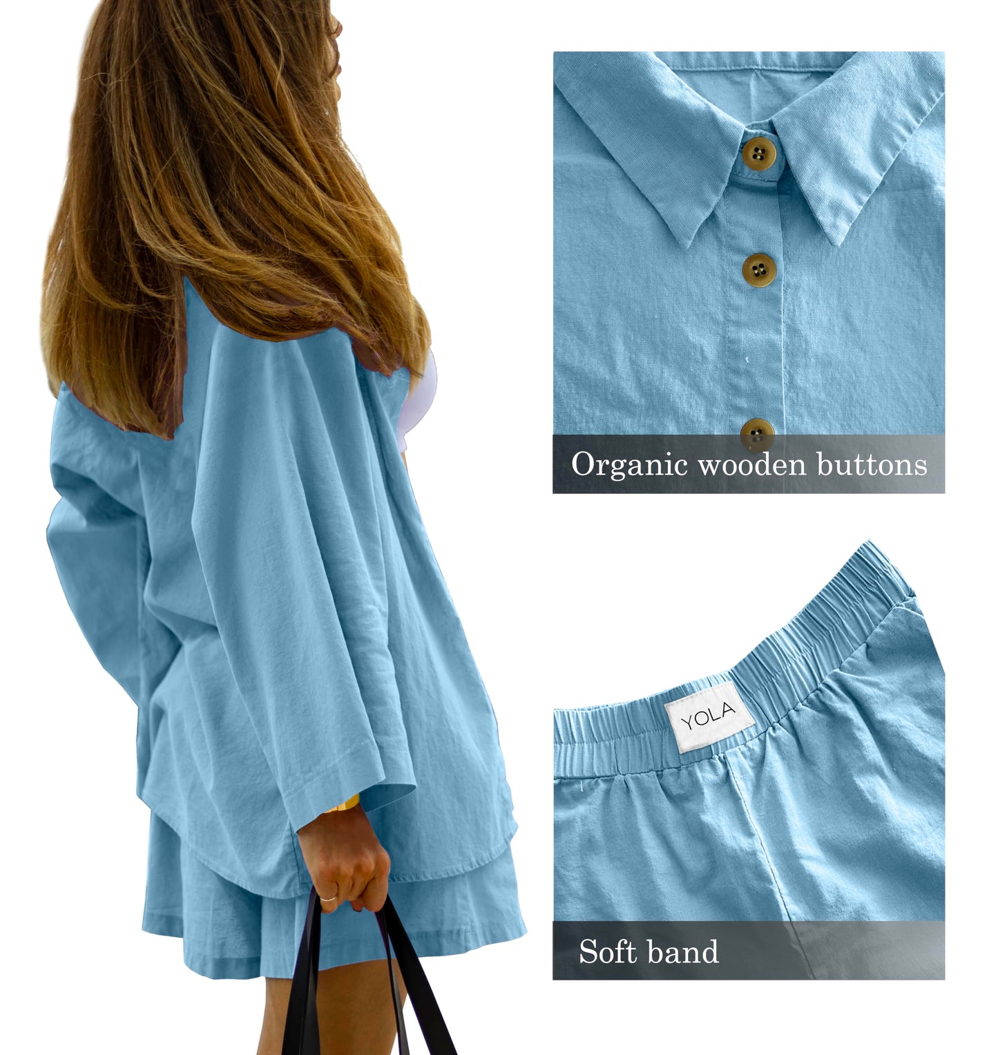 2 Pieces Outfit for Women: Organic Linen-Cotton Oversized Shirt, Shorts - Trendy 2024 Summer Style Fashion Sweatsuit Set