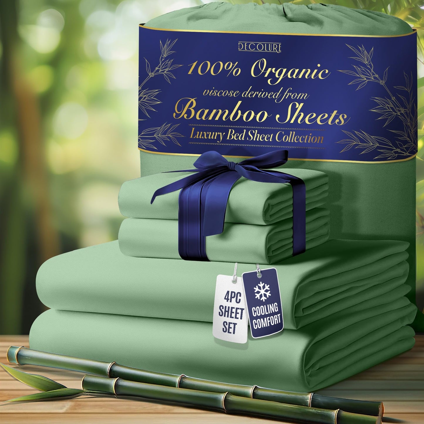 100% Organic Viscose Derived from Bamboo Sheets King Size 4pcs - Ultra Soft & Luxuriously Cooling, 17" Deep Pocket, Double Stitching, Perfect for Hot Sleepers - King Bed Sheets (Olive)