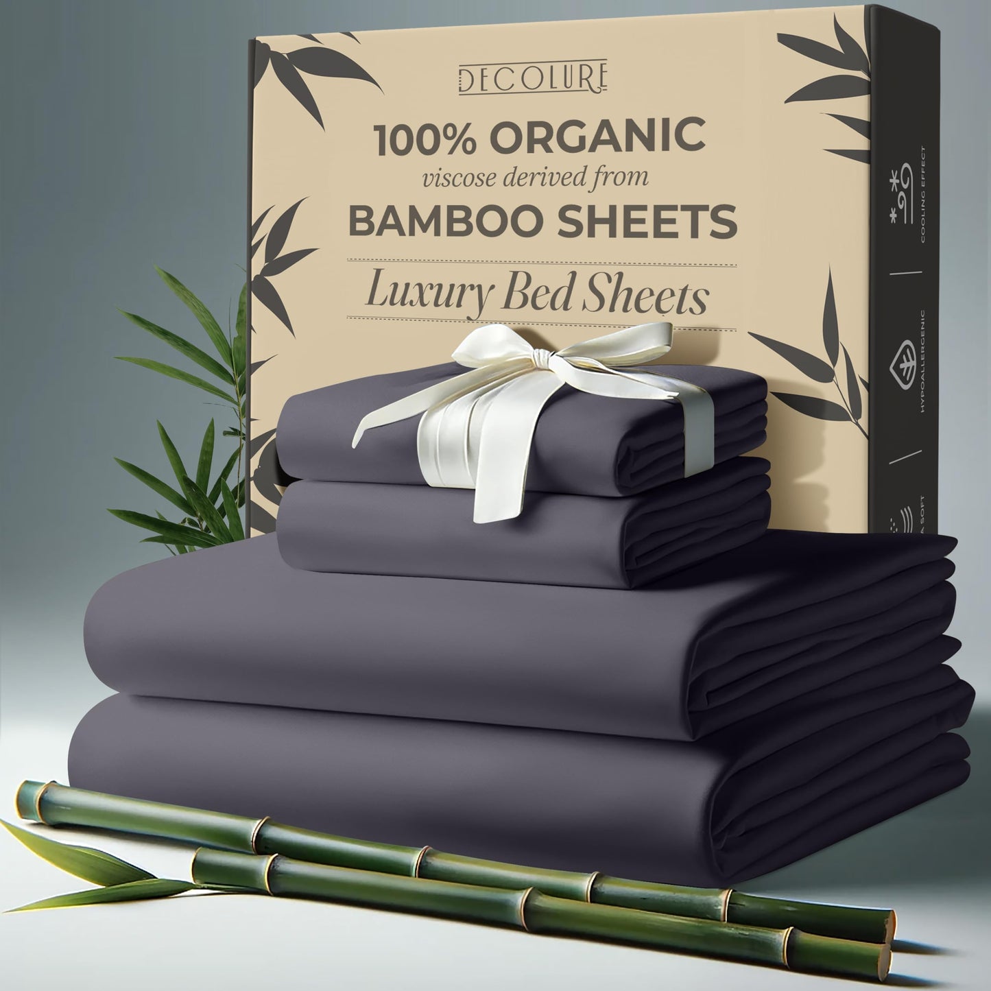 100% Organic Viscose Derived from Bamboo Sheets King Size 4pcs - Ultra Soft & Luxuriously Cooling, 17" Deep Pocket, Double Stitching, Perfect for Hot Sleepers - King Bed Sheets (Olive)