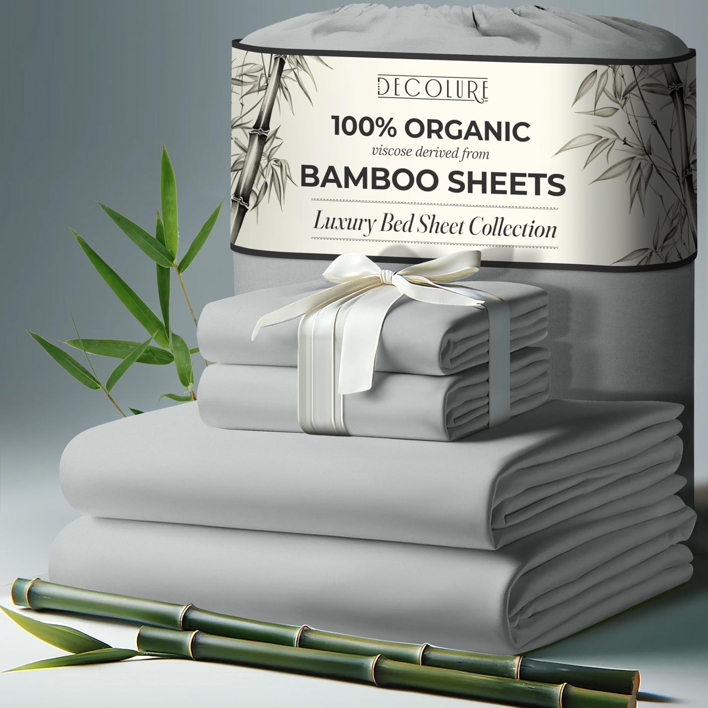 100% Organic Viscose Derived from Bamboo Sheets King Size 4pcs - Ultra Soft & Luxuriously Cooling, 17" Deep Pocket, Double Stitching, Perfect for Hot Sleepers - King Bed Sheets (Olive)