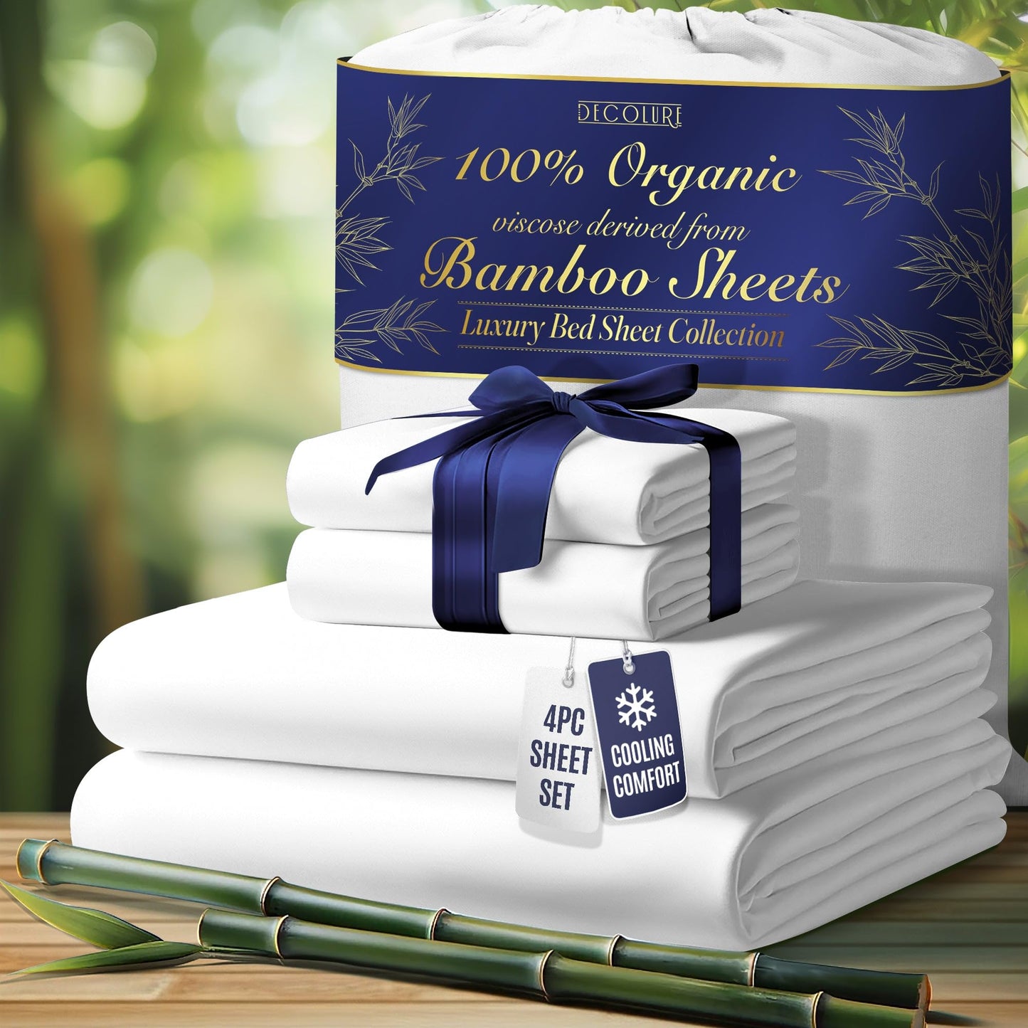 100% Organic Viscose Derived from Bamboo Sheets King Size 4pcs - Ultra Soft & Luxuriously Cooling, 17" Deep Pocket, Double Stitching, Perfect for Hot Sleepers - King Bed Sheets (Olive)