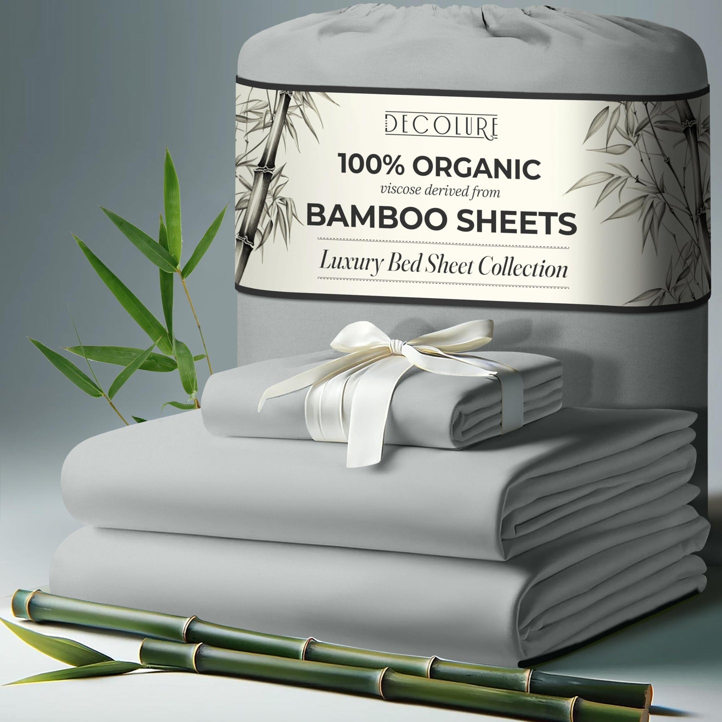 100% Organic Viscose Derived from Bamboo Sheets King Size 4pcs - Ultra Soft & Luxuriously Cooling, 17" Deep Pocket, Double Stitching, Perfect for Hot Sleepers - King Bed Sheets (Olive)