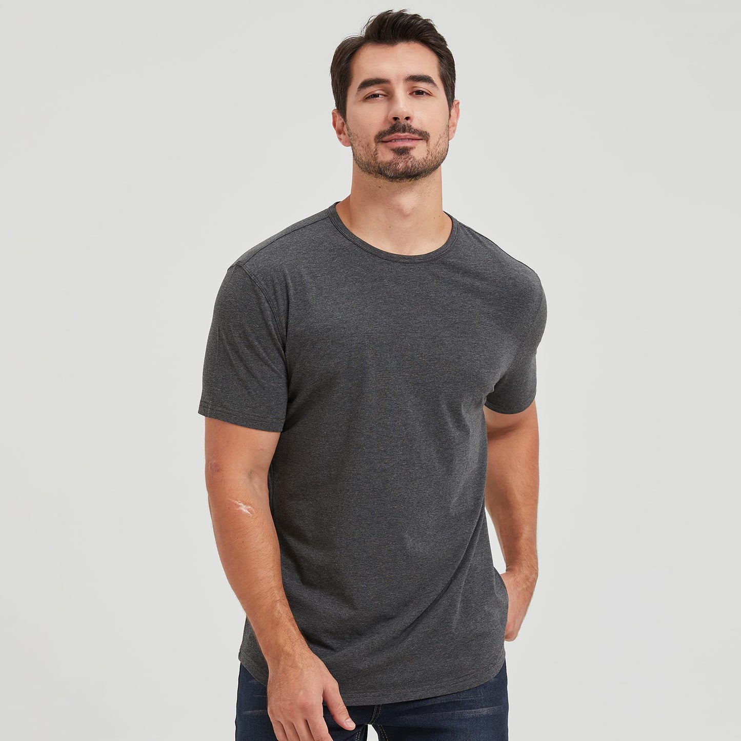 Men's Ultra Soft Bamboo Viscose T-Shirt Curve Hem Lightweight Cooling Short/Long Sleeve Casual Basic Tee Shirt