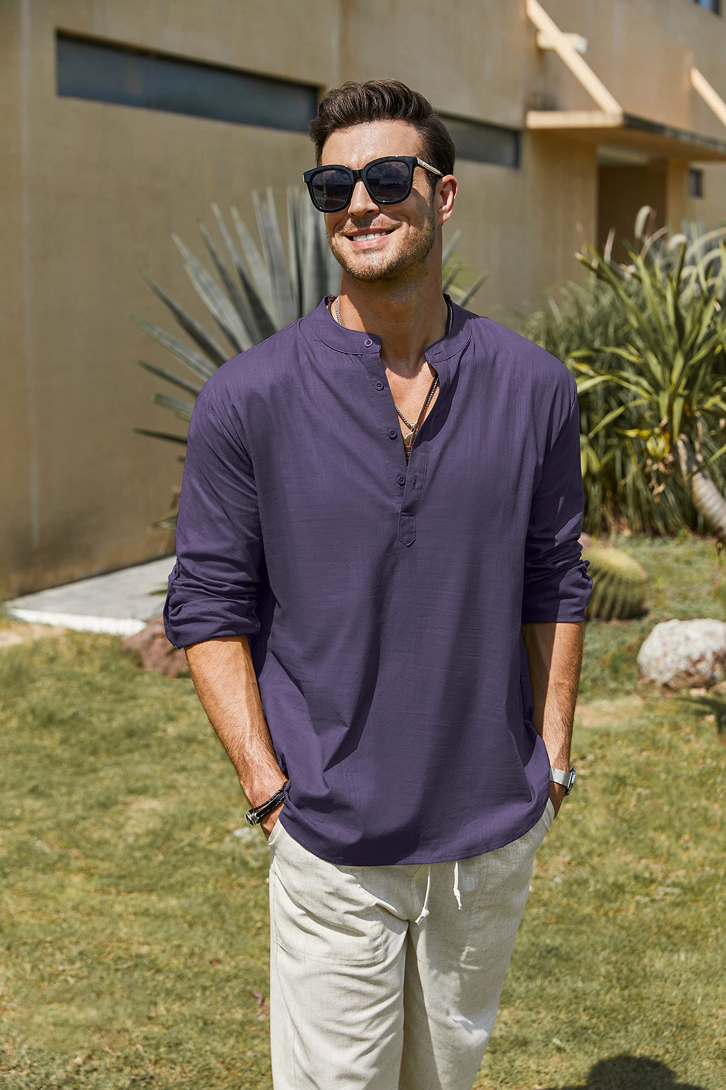 Men's Linen Henley Shirt