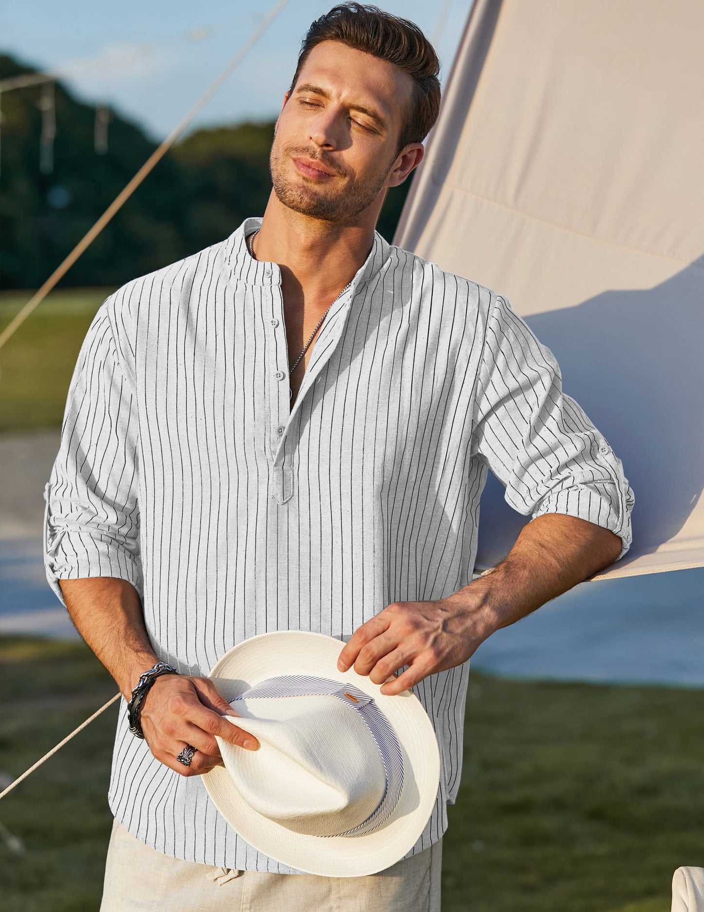 Men's Linen Henley Shirt