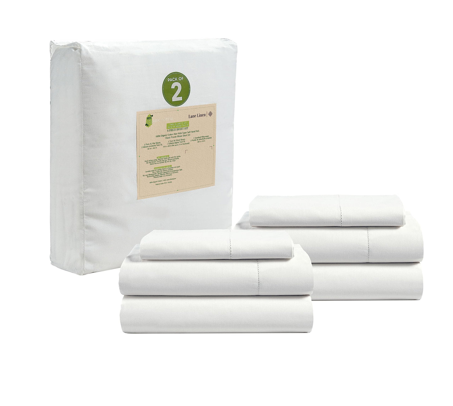 100% Organic Cotton King Size Sheets Set, 4Pc King Sheets, Soft Breathable Sheets King Size, Percale Weave, Hotel-Quality King Bed Sheets, 15" Deep Pocket King Sheet Set - White Bed Sheets