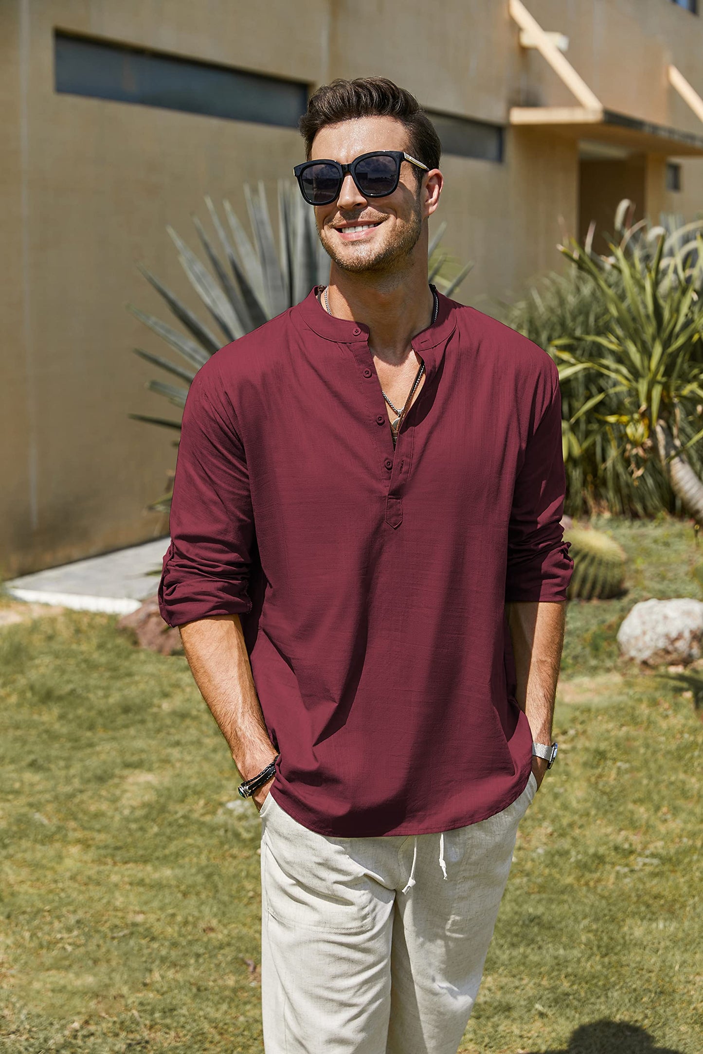 Men's Linen Henley Shirt