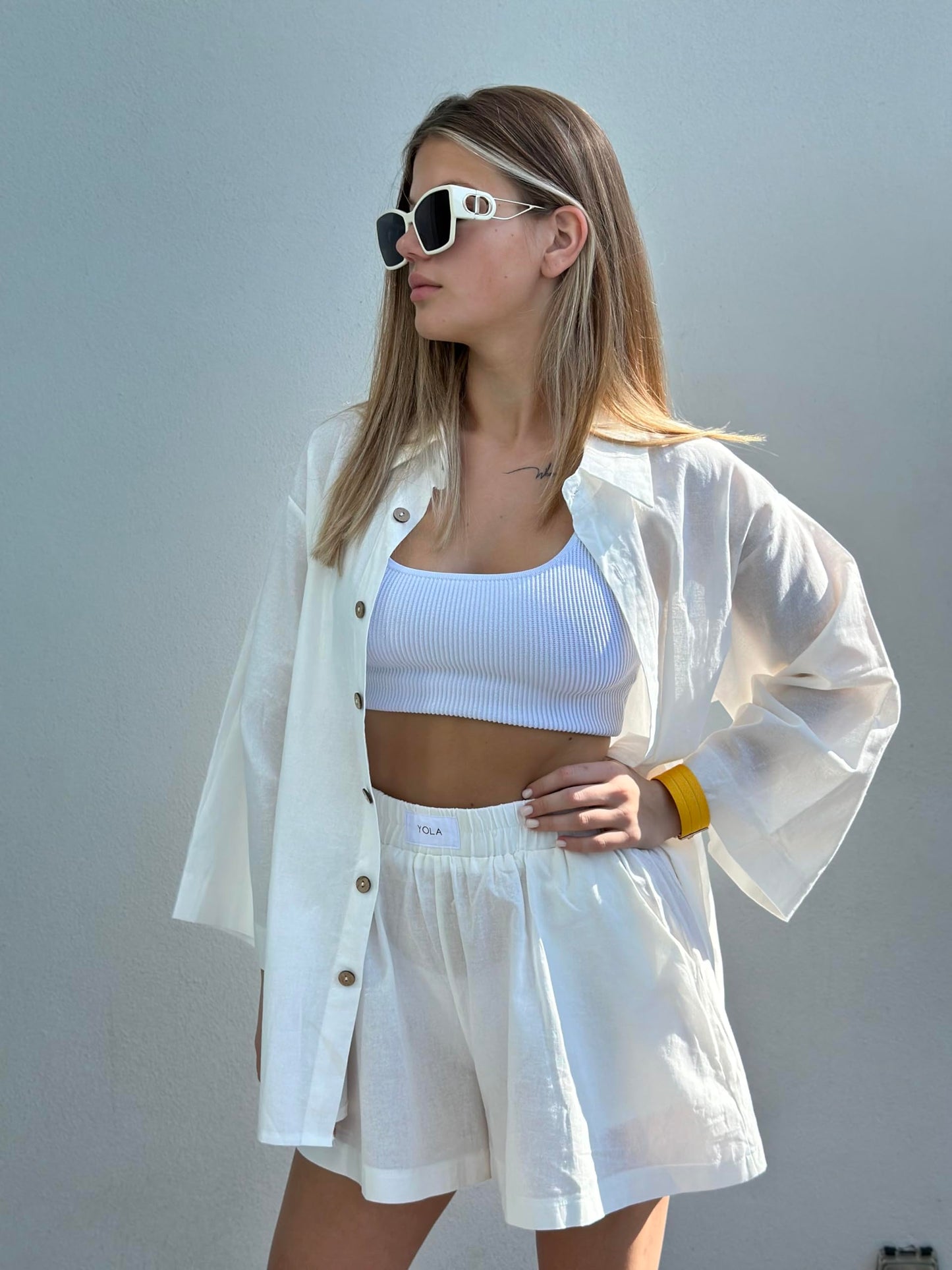 2 Pieces Outfit for Women: Organic Linen-Cotton Oversized Shirt, Shorts - Trendy 2024 Summer Style Fashion Sweatsuit Set