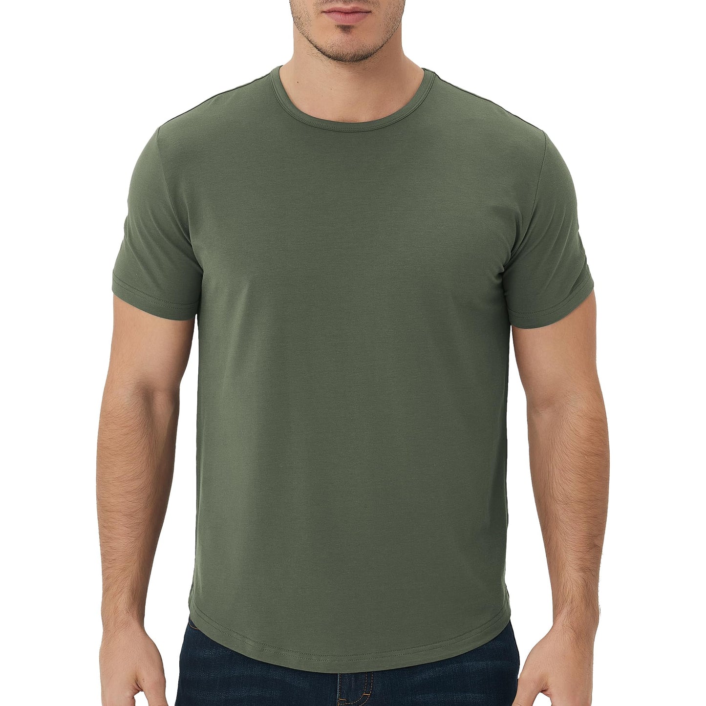 Men's Ultra Soft Bamboo Viscose T-Shirt Curve Hem Lightweight Cooling Short/Long Sleeve Casual Basic Tee Shirt